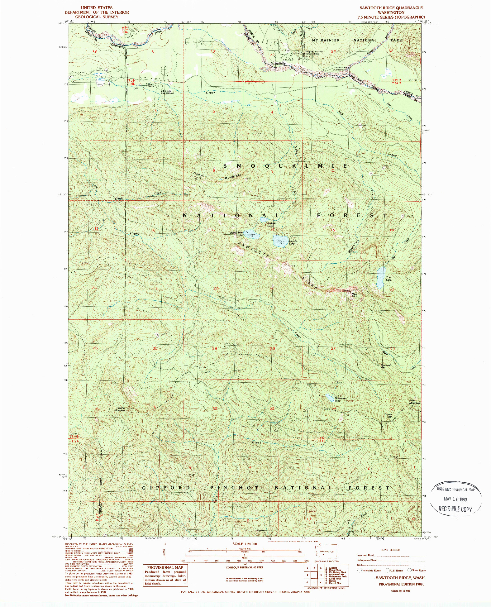 USGS 1:24000-SCALE QUADRANGLE FOR SAWTOOTH RIDGE, WA 1989