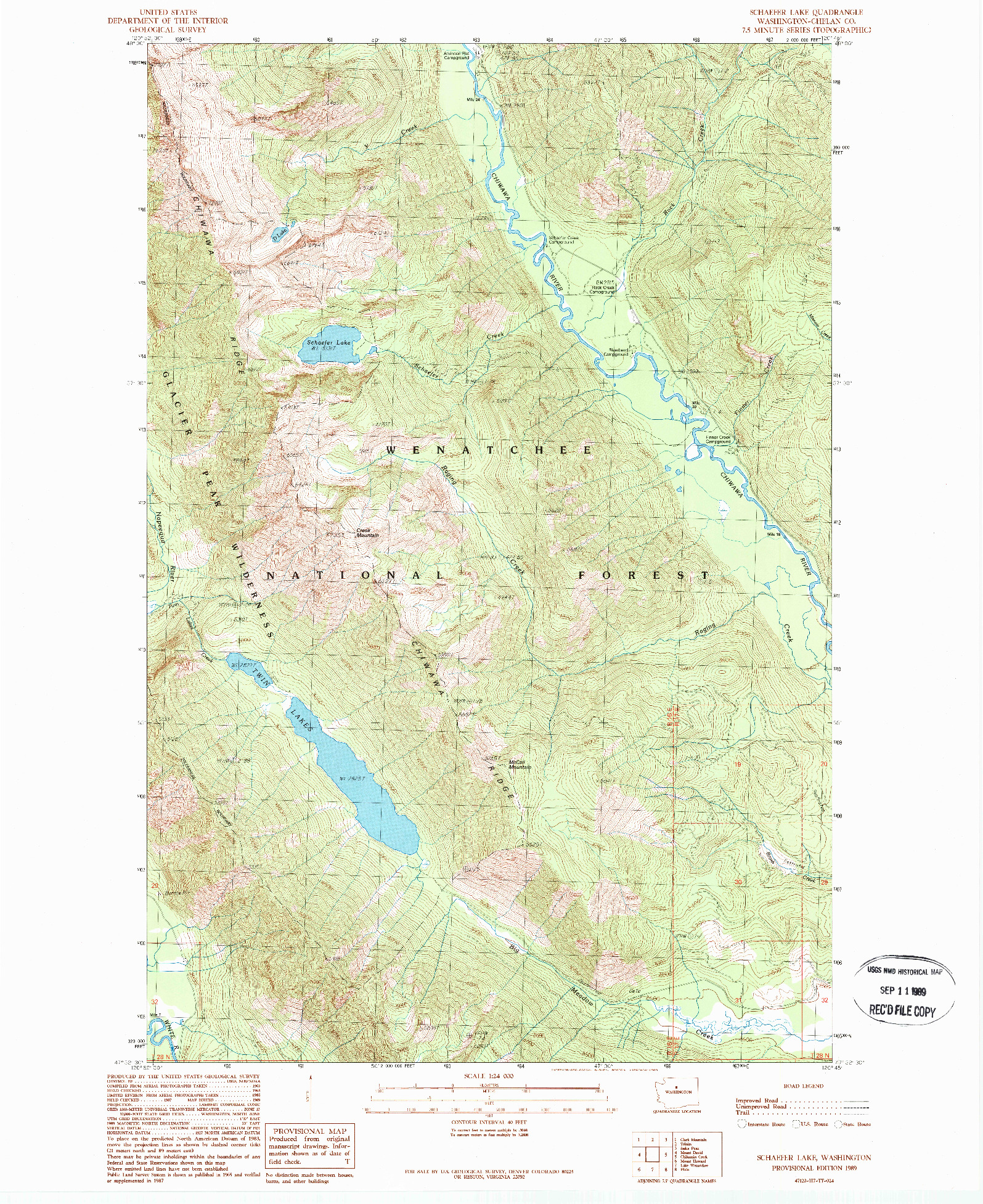 USGS 1:24000-SCALE QUADRANGLE FOR SCHAFFER LAKE, WA 1989