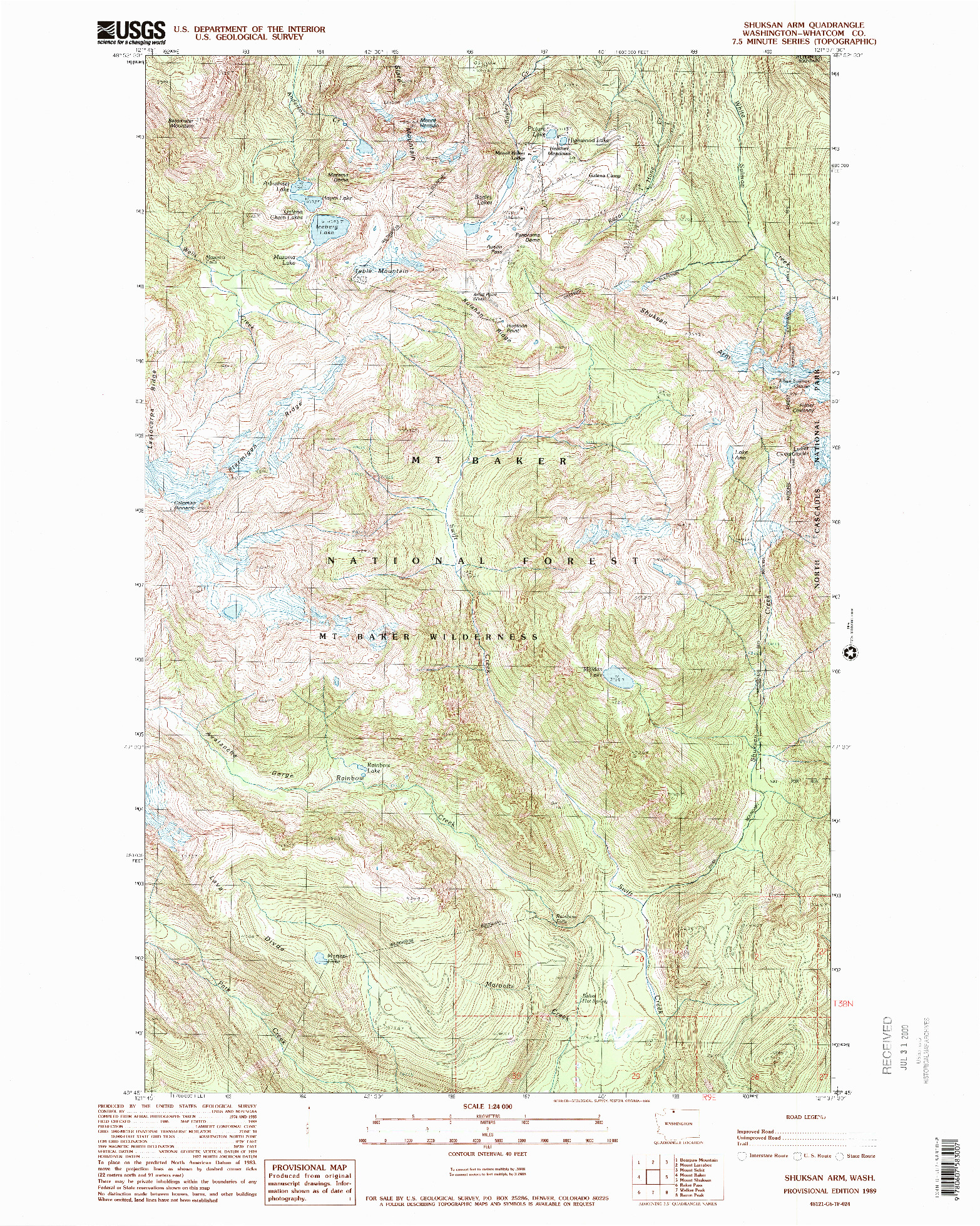 USGS 1:24000-SCALE QUADRANGLE FOR SHUKSAN ARM, WA 1989