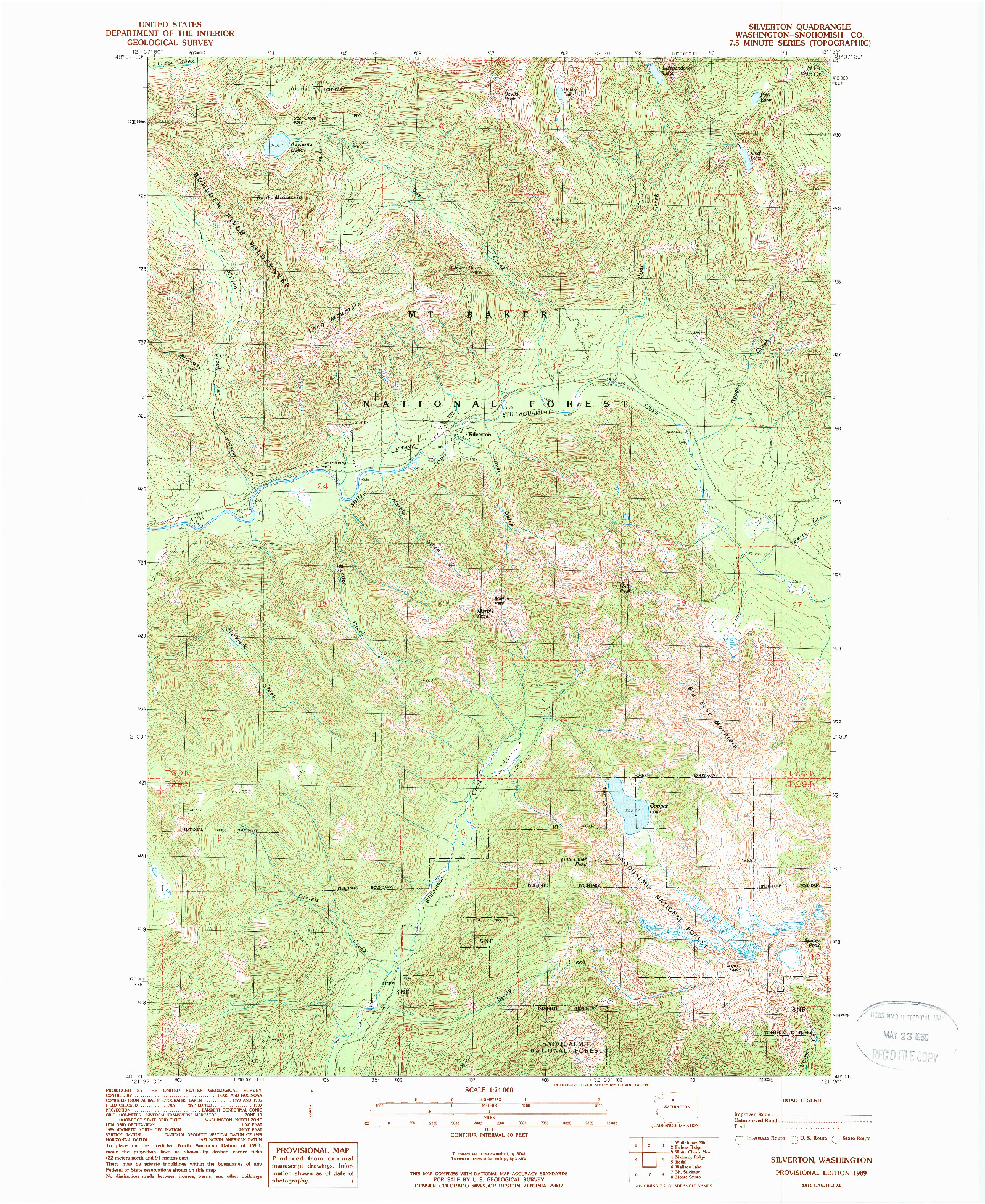 USGS 1:24000-SCALE QUADRANGLE FOR SILVERTON, WA 1989