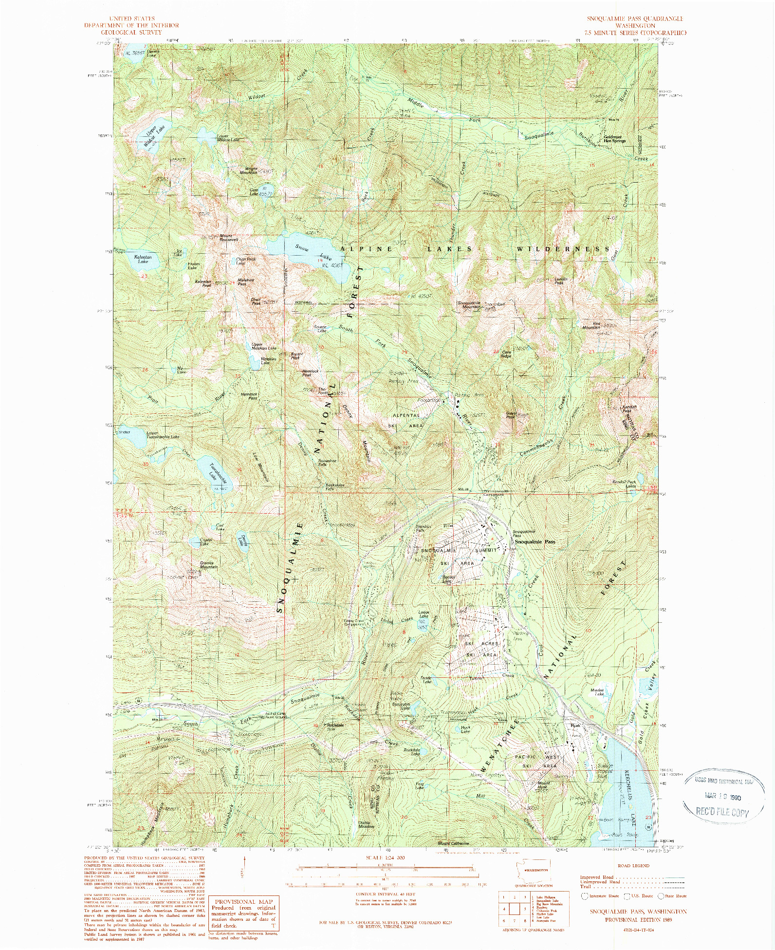 USGS 1:24000-SCALE QUADRANGLE FOR SNOQUALMIE PASS, WA 1989