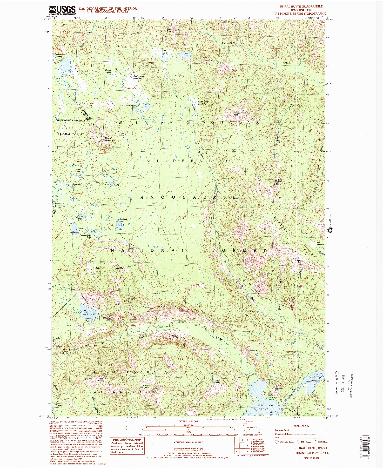 USGS 1:24000-SCALE QUADRANGLE FOR SPIRAL BUTTE, WA 1988