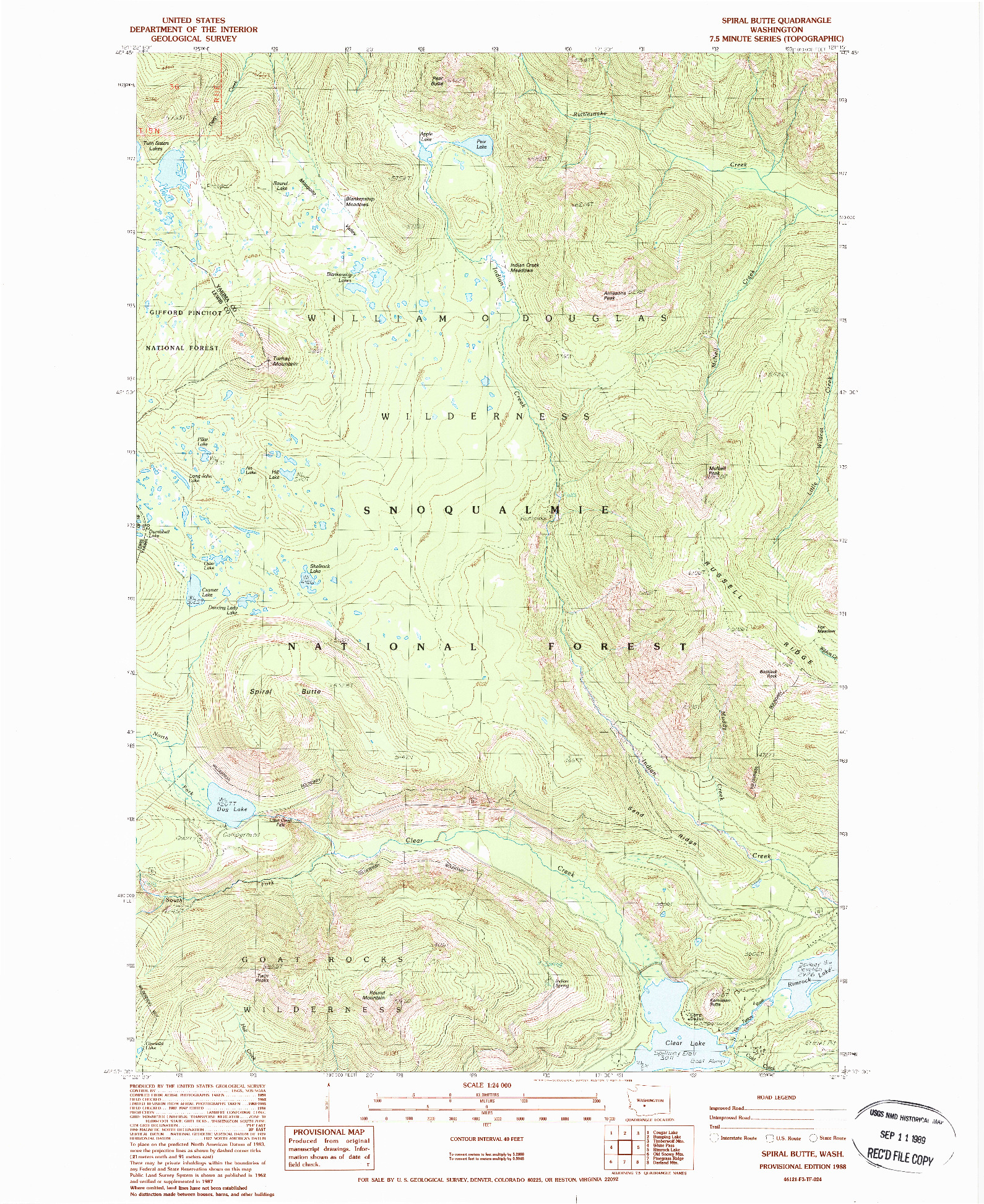 USGS 1:24000-SCALE QUADRANGLE FOR SPIRAL BUTTE, WA 1988