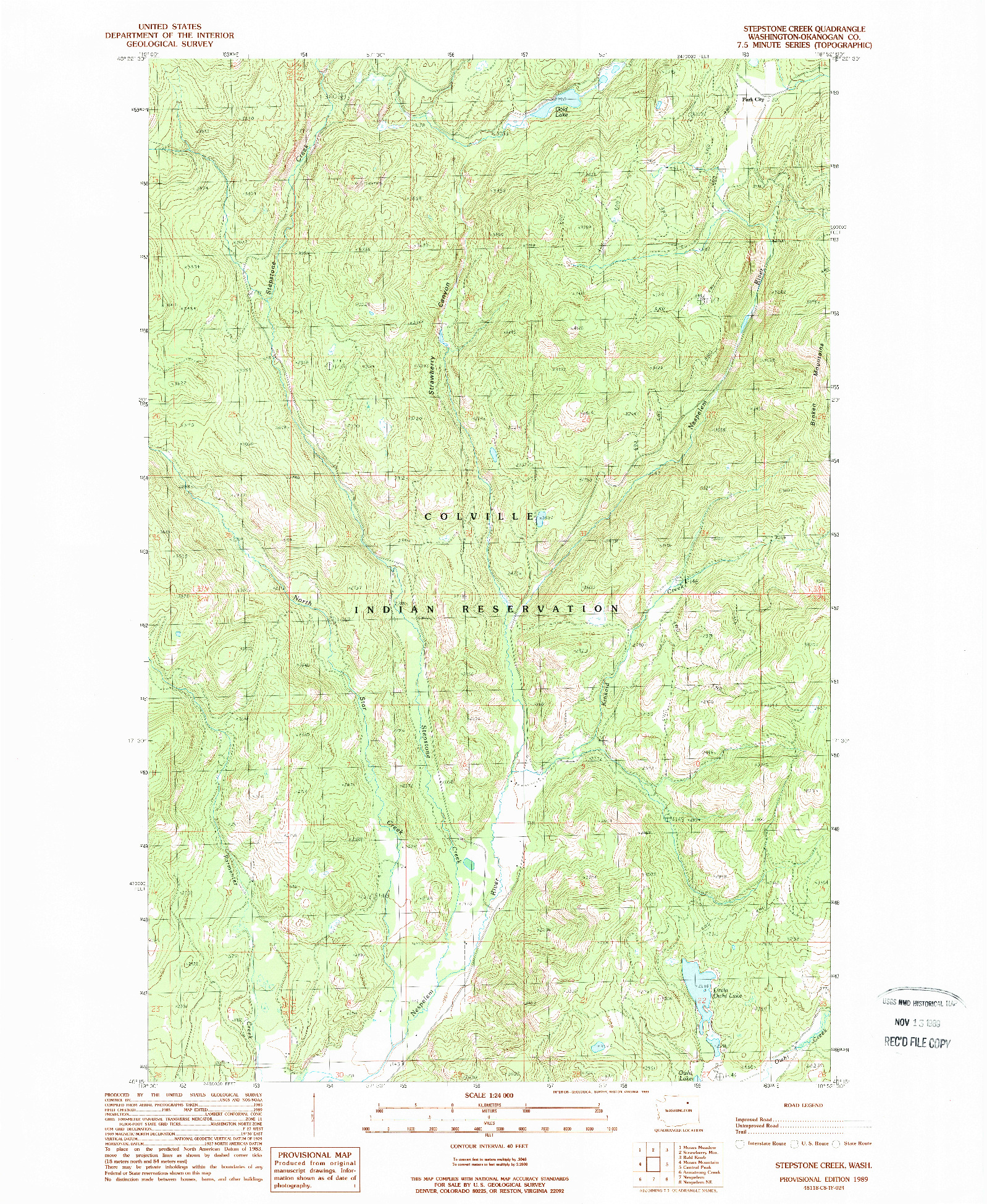USGS 1:24000-SCALE QUADRANGLE FOR STEPSTONE CREEK, WA 1989