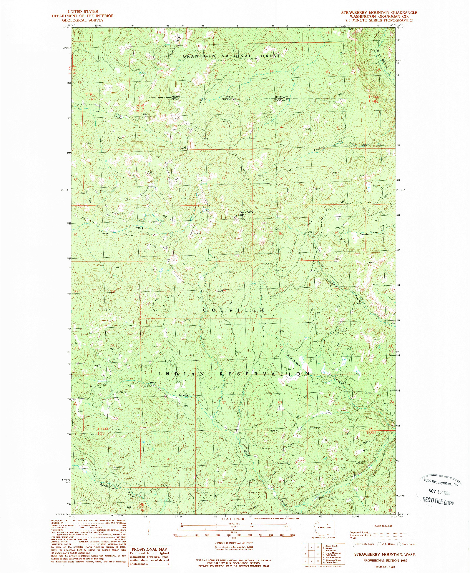 USGS 1:24000-SCALE QUADRANGLE FOR STRAWBERRY MOUNTAIN, WA 1989