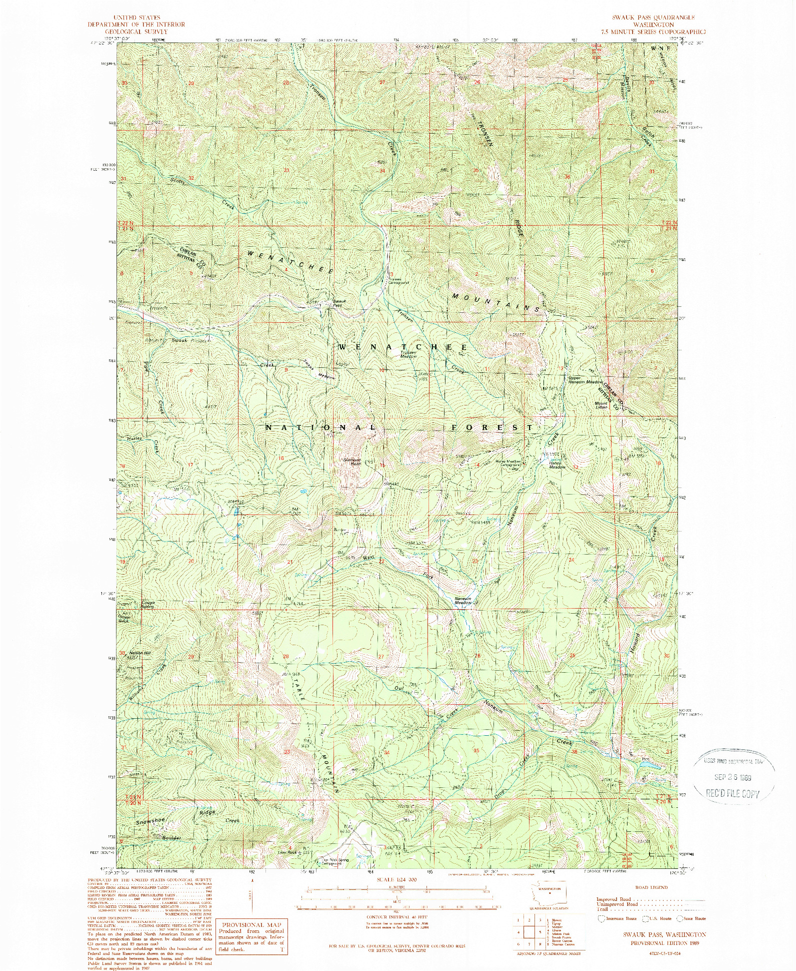 USGS 1:24000-SCALE QUADRANGLE FOR SWAUK PASS, WA 1989