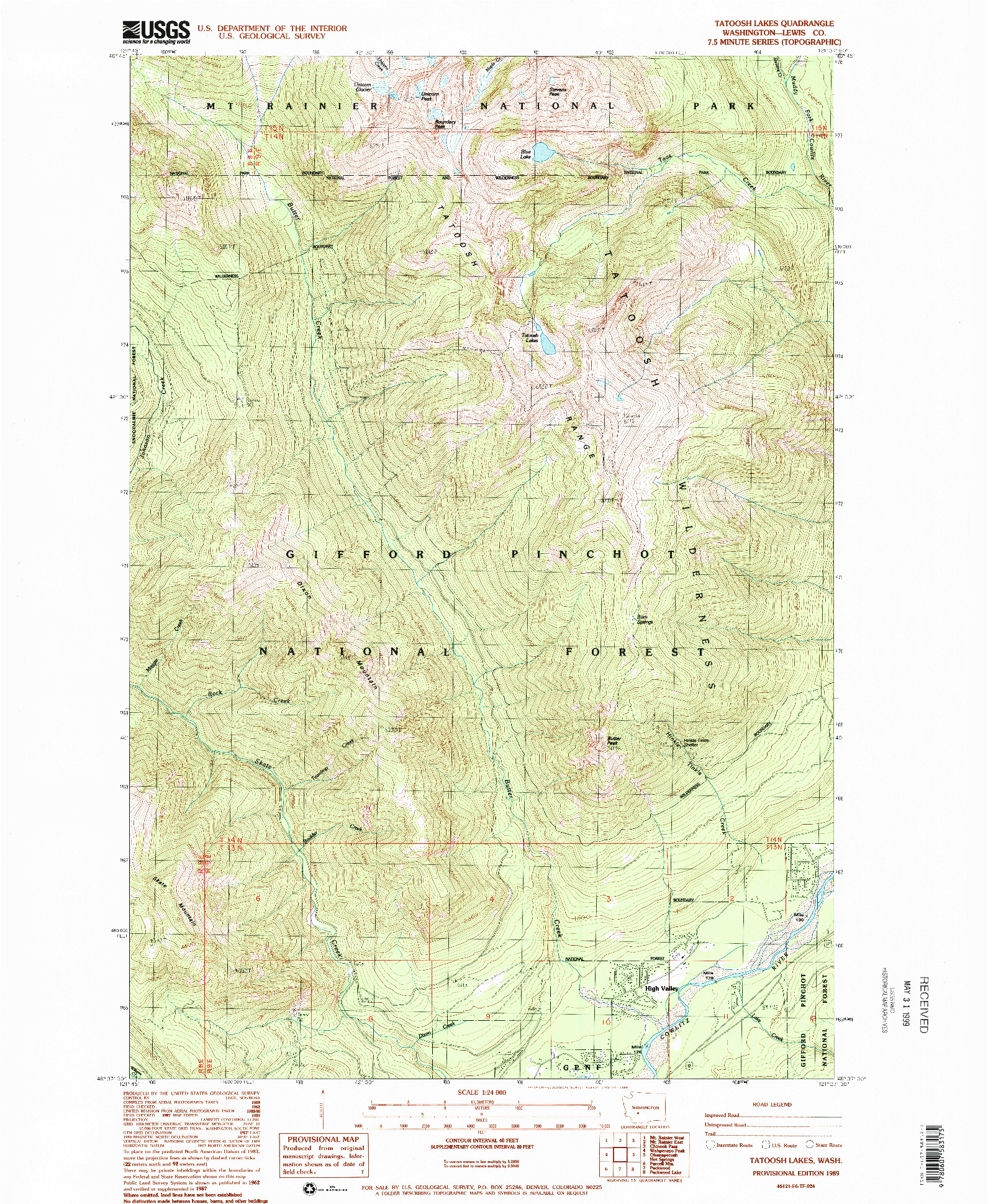 USGS 1:24000-SCALE QUADRANGLE FOR TATOOSH LAKES, WA 1989