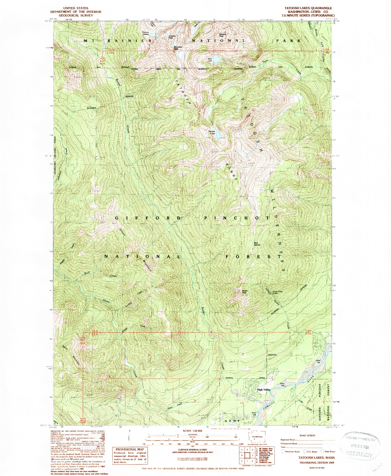 USGS 1:24000-SCALE QUADRANGLE FOR TATOOSH LAKES, WA 1989