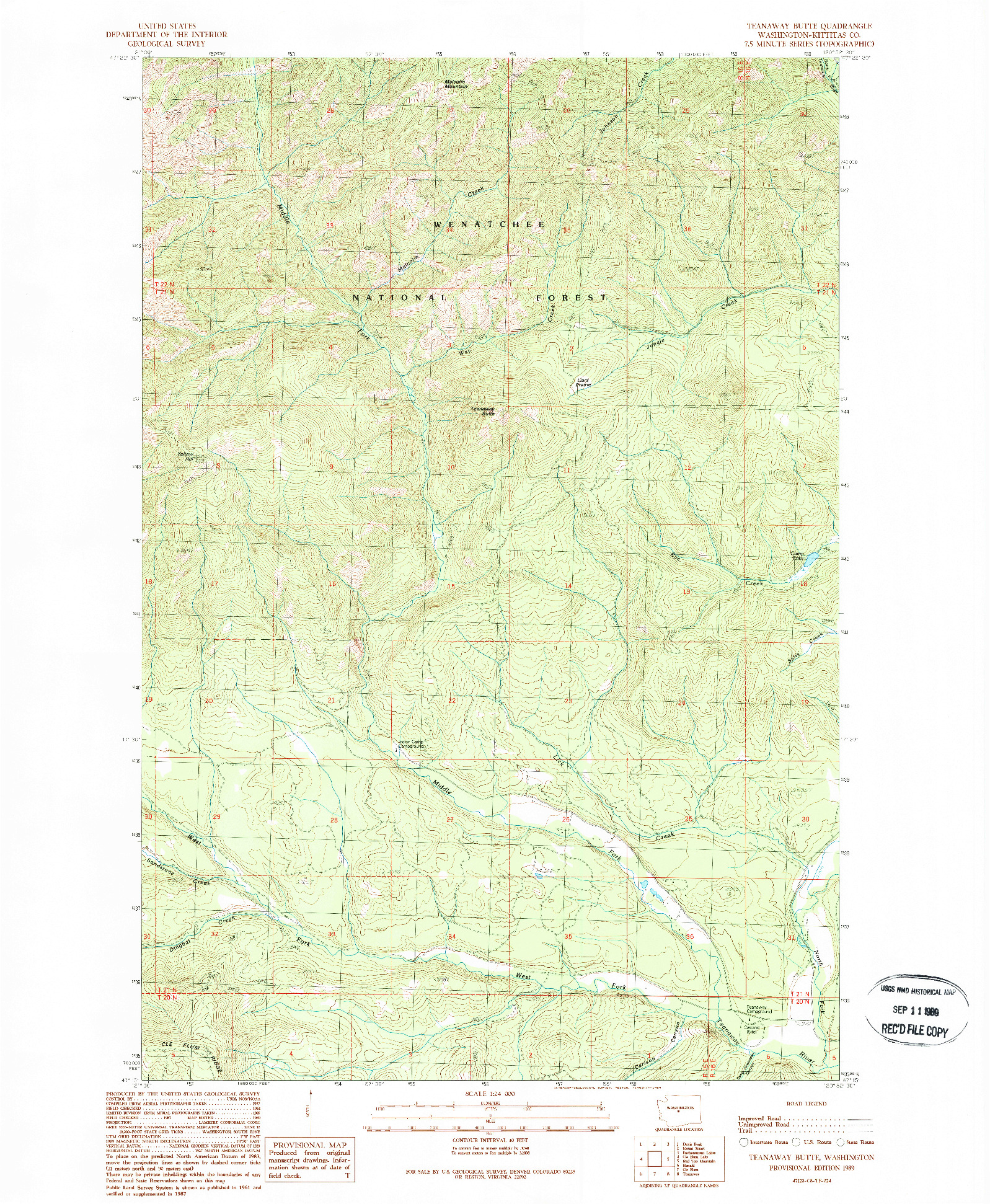 USGS 1:24000-SCALE QUADRANGLE FOR TEANAWAY, WA 1989