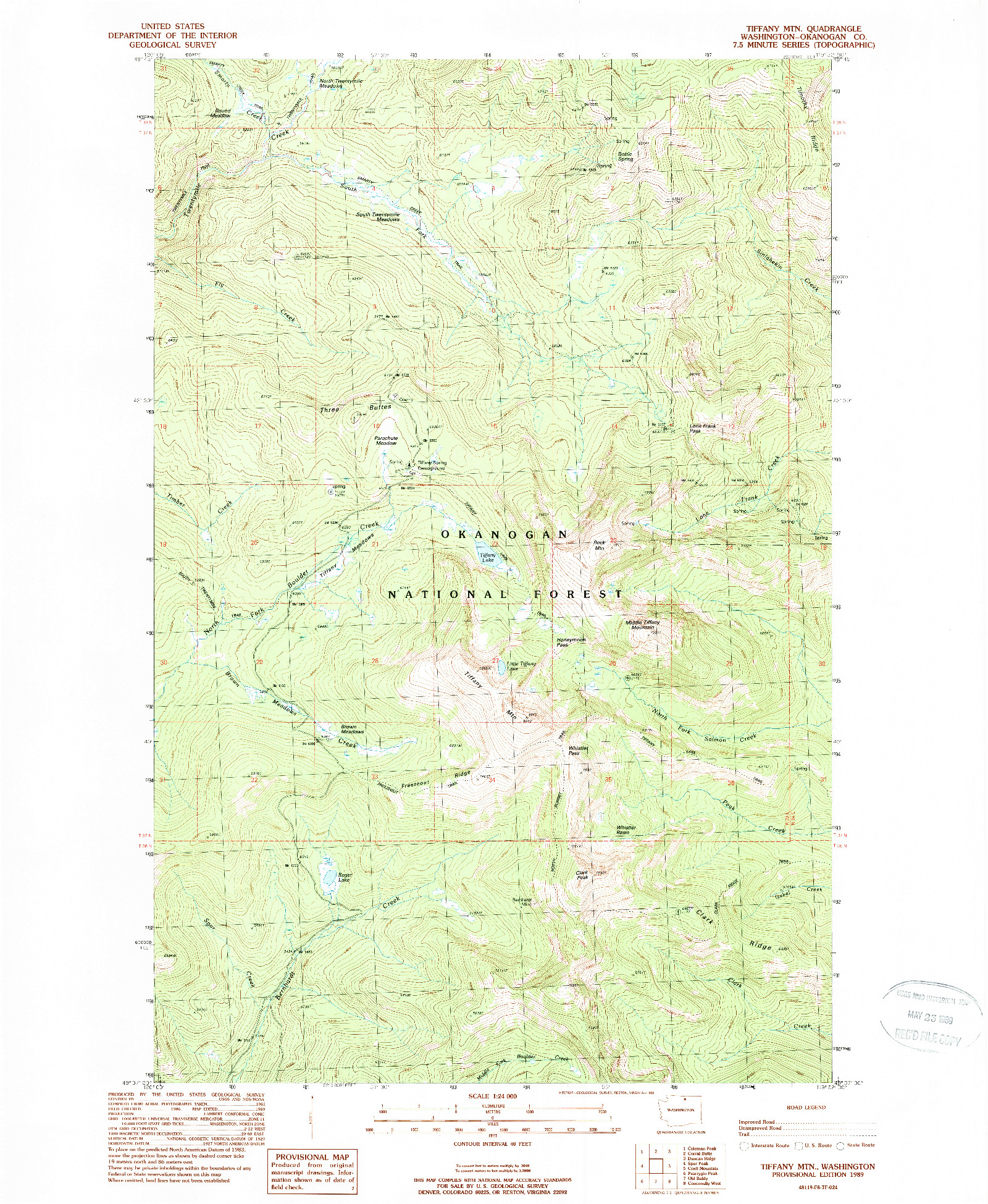 USGS 1:24000-SCALE QUADRANGLE FOR TIFFANY MTN., WA 1989