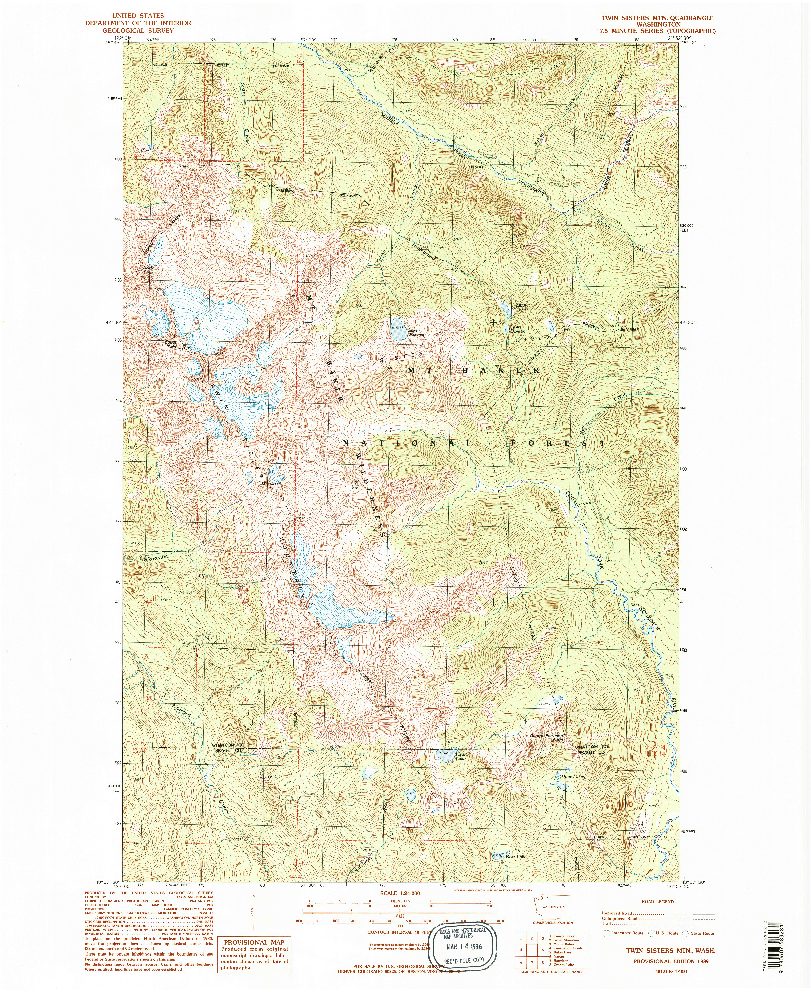 USGS 1:24000-SCALE QUADRANGLE FOR TWIN SISTERS MTN., WA 1989