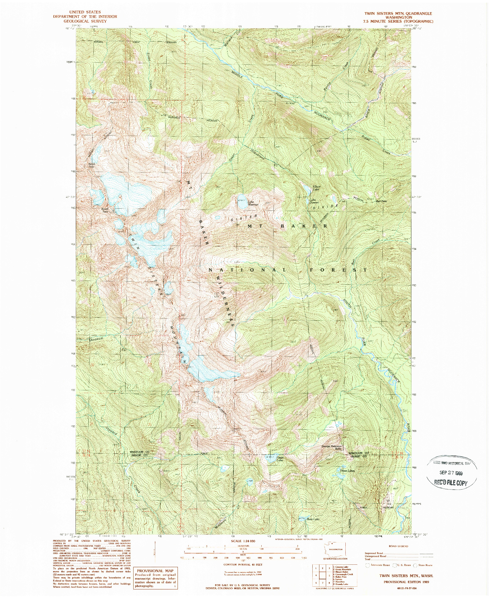 USGS 1:24000-SCALE QUADRANGLE FOR TWIN SISTERS MTN., WA 1989