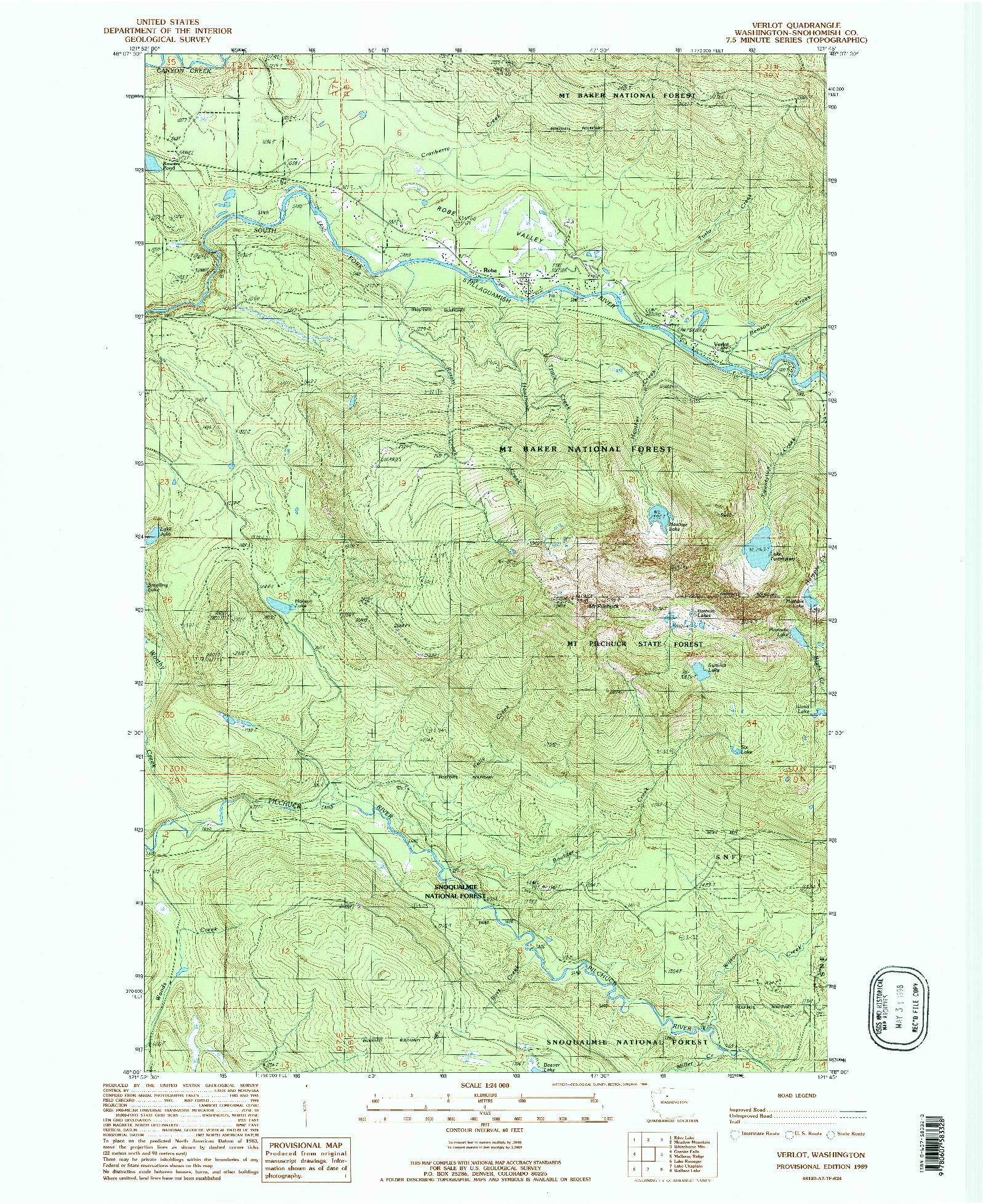 USGS 1:24000-SCALE QUADRANGLE FOR VERLOT, WA 1989