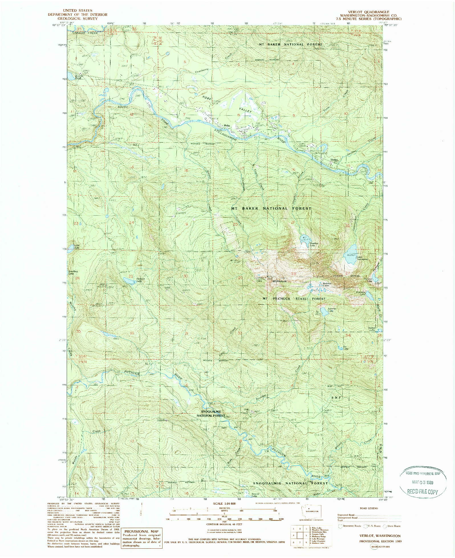 USGS 1:24000-SCALE QUADRANGLE FOR VERLOT, WA 1989
