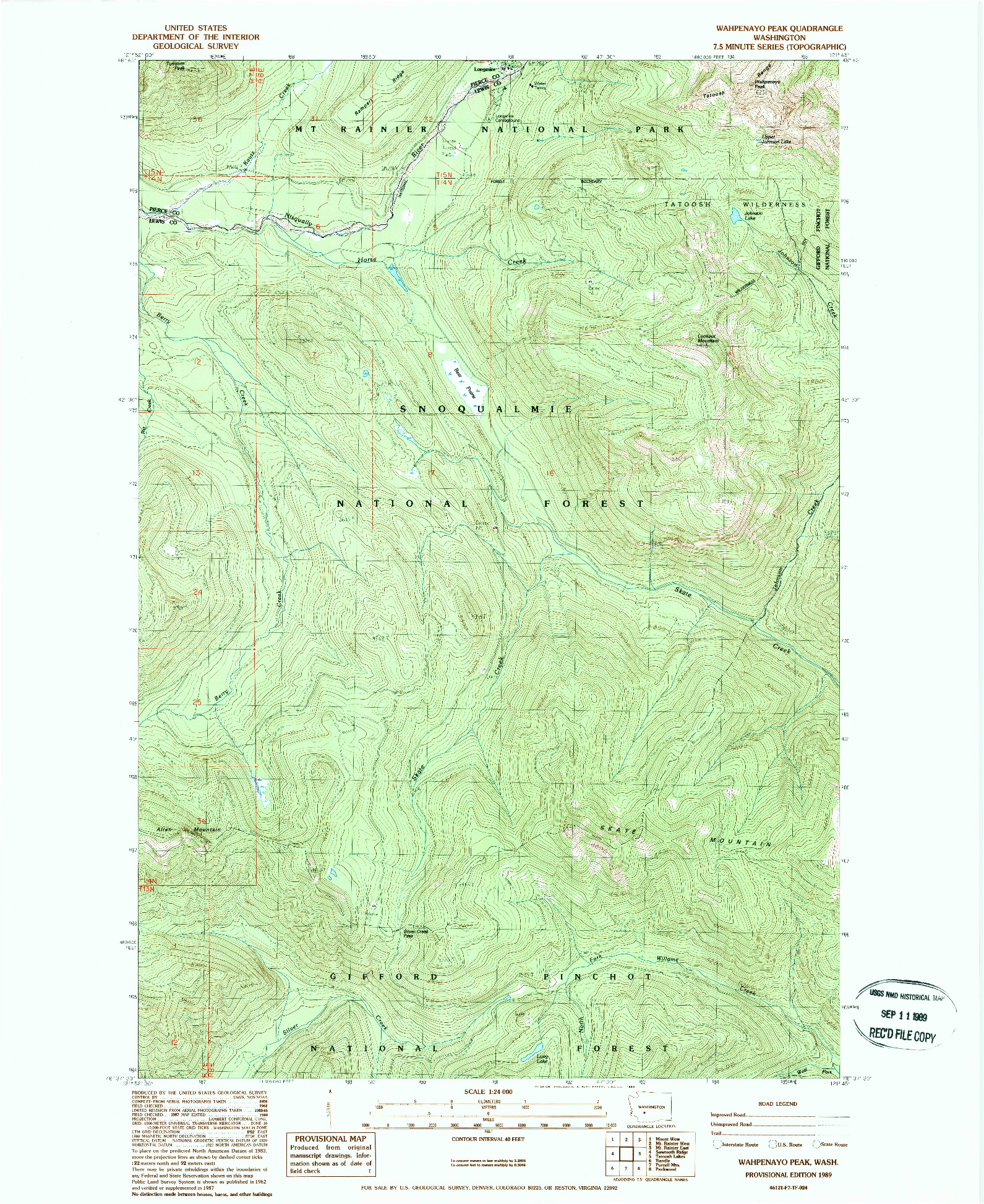 USGS 1:24000-SCALE QUADRANGLE FOR WAHPENAYO PEAK, WA 1989