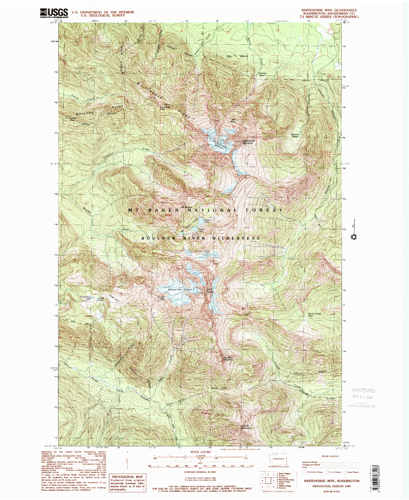 USGS 1:24000-SCALE QUADRANGLE FOR WHITEHORSE MTN., WA 1989