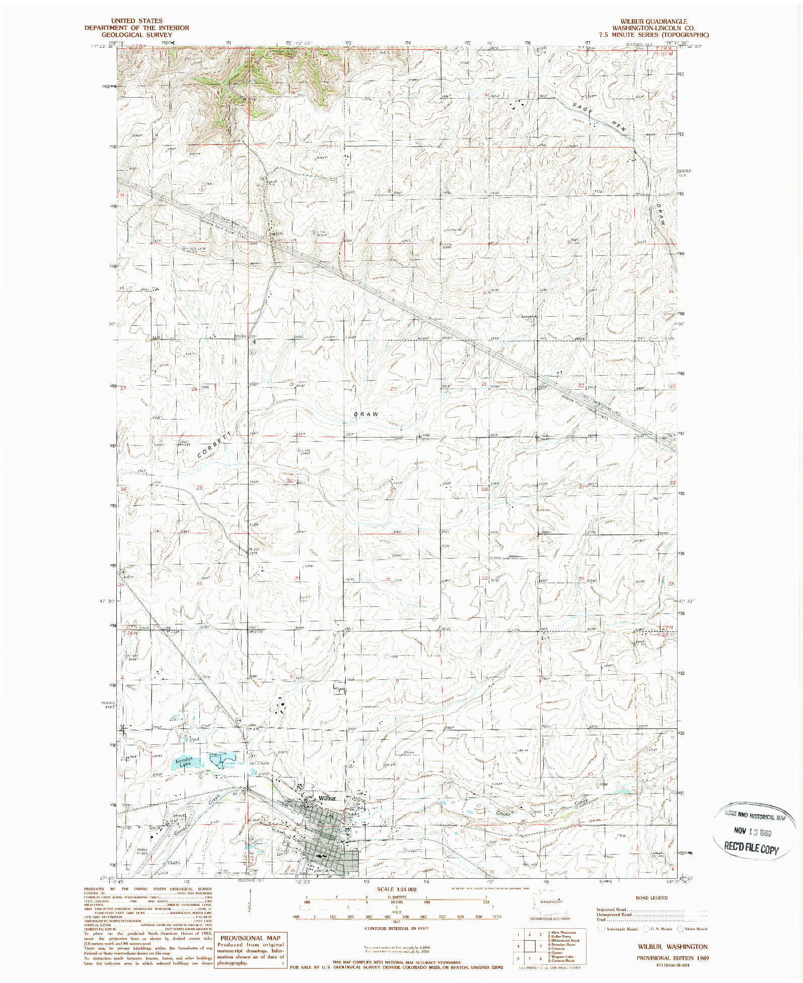 USGS 1:24000-SCALE QUADRANGLE FOR WILBUR, WA 1989