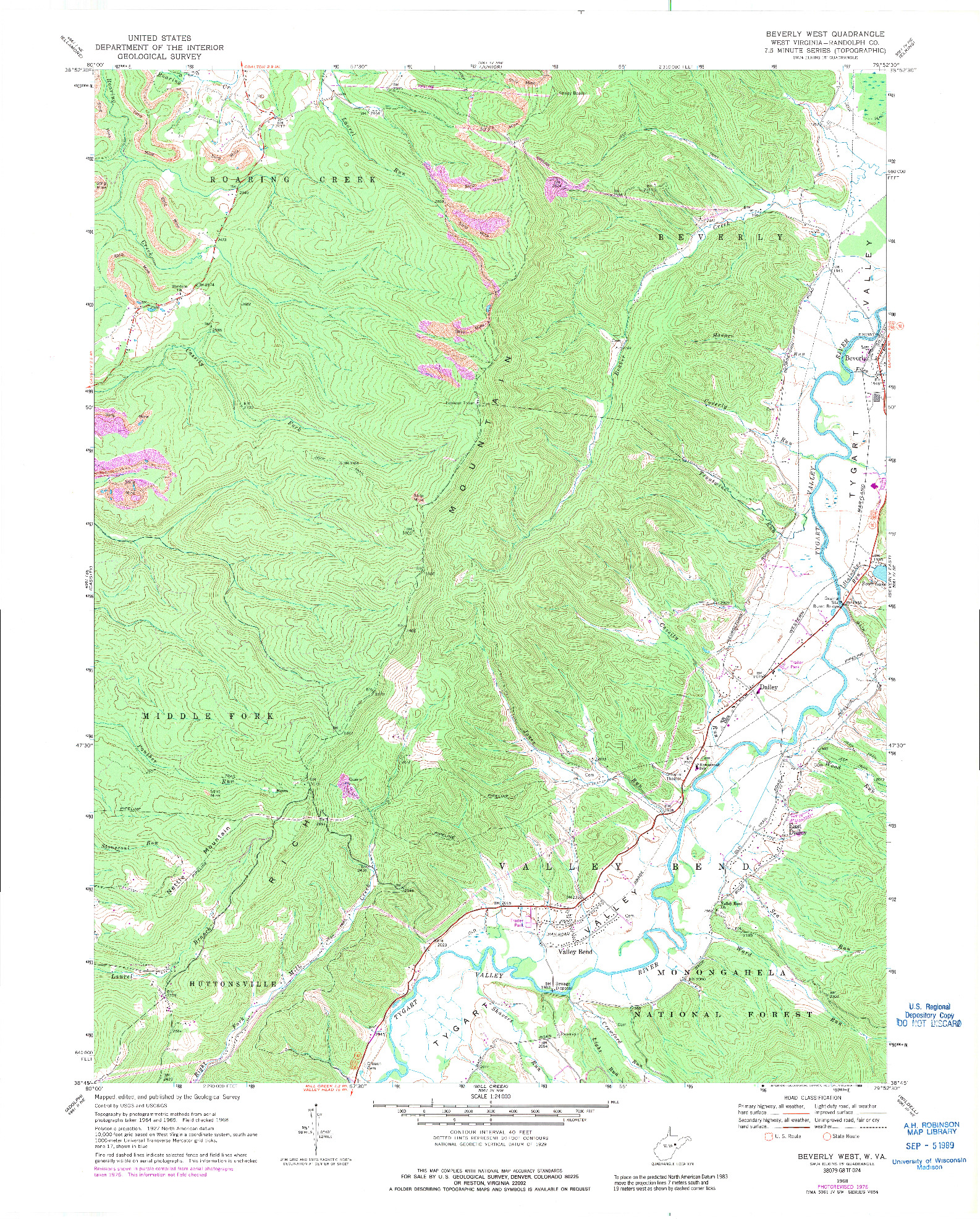 USGS 1:24000-SCALE QUADRANGLE FOR BEVERLY WEST, WV 1968