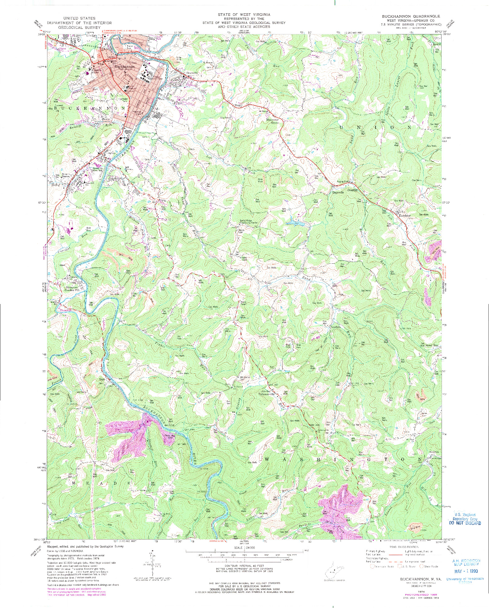 USGS 1:24000-SCALE QUADRANGLE FOR BUCKHANNON, WV 1974