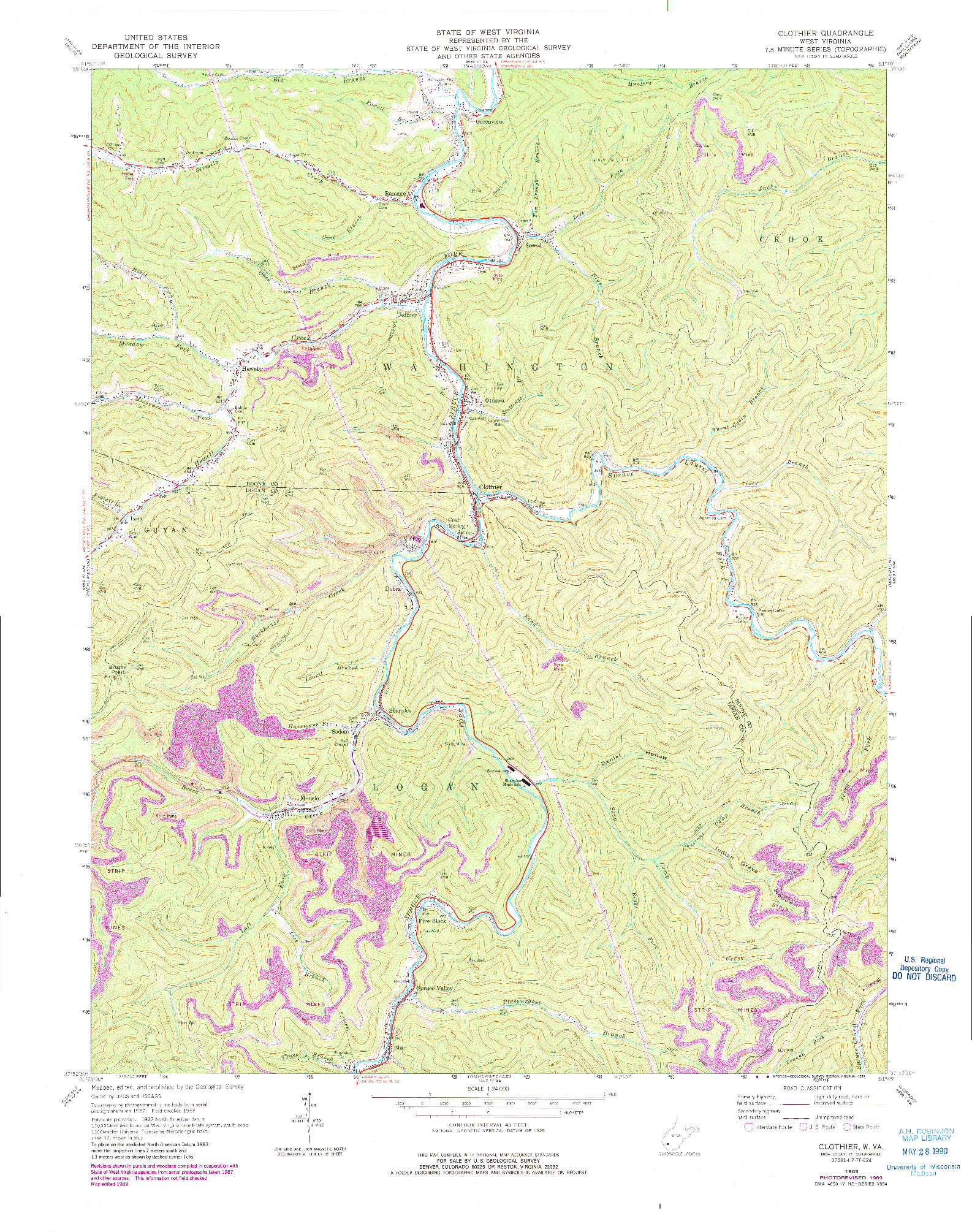 USGS 1:24000-SCALE QUADRANGLE FOR CLOTHIER, WV 1963