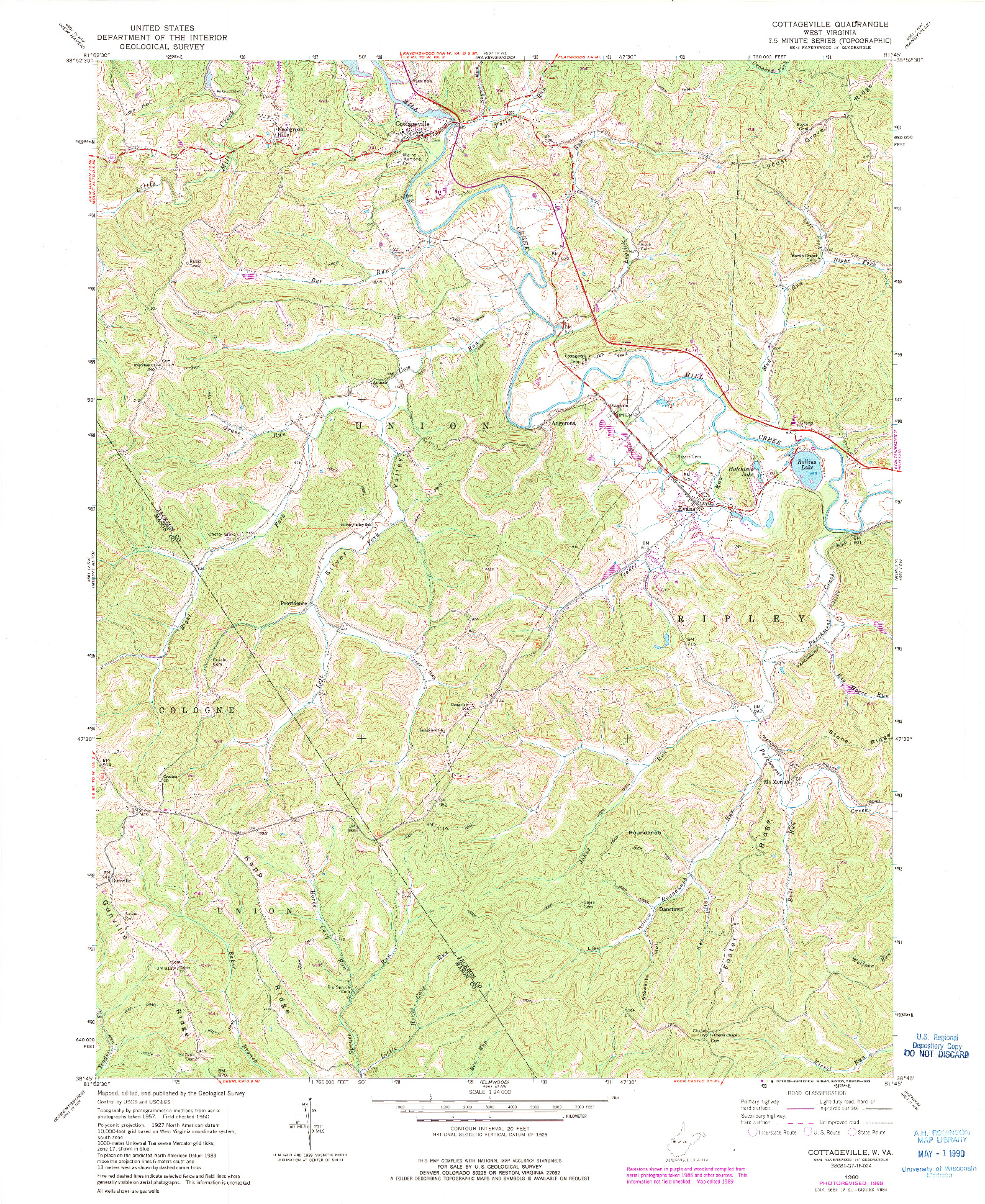 USGS 1:24000-SCALE QUADRANGLE FOR COTTAGEVILLE, WV 1960