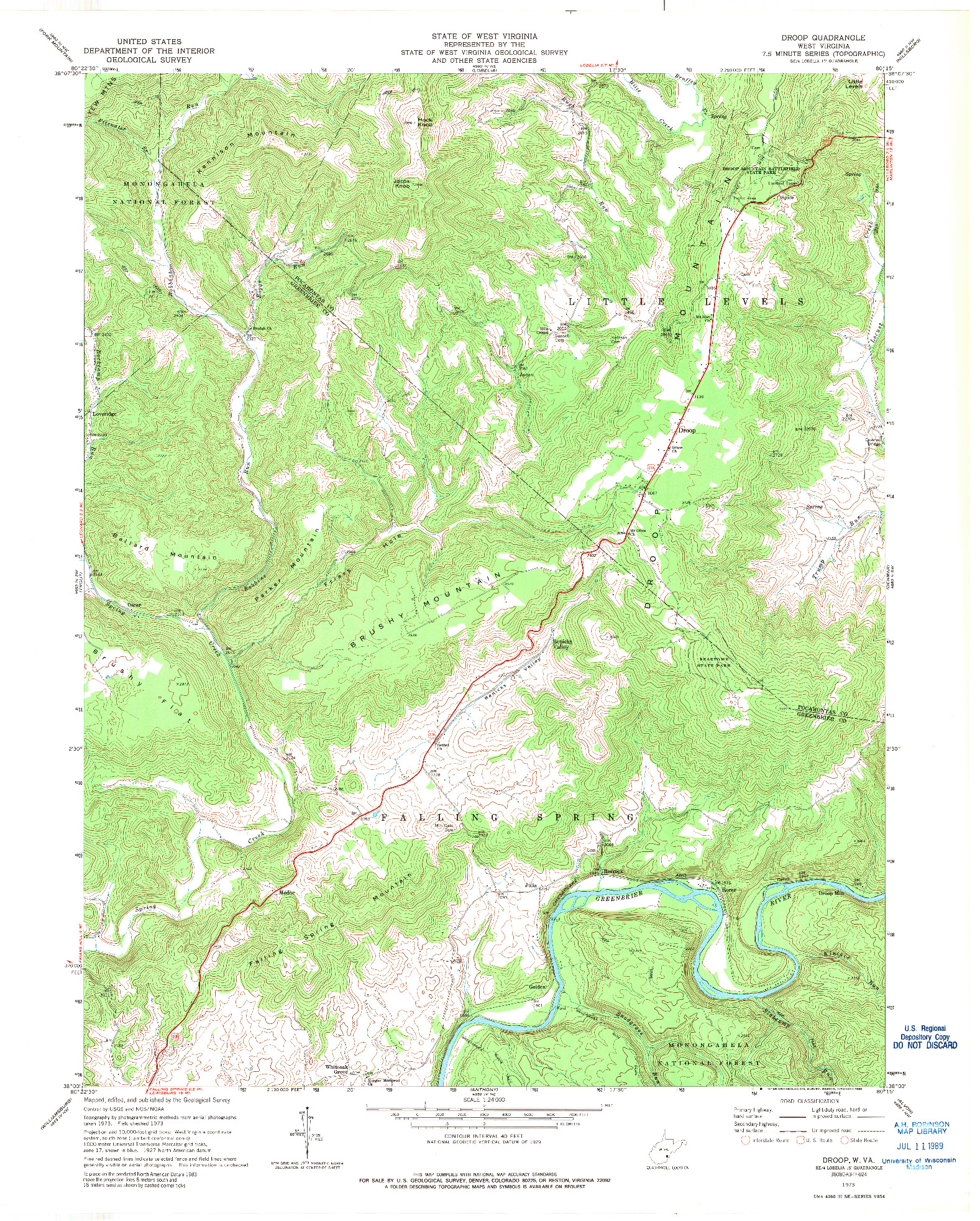 USGS 1:24000-SCALE QUADRANGLE FOR DROOP, WV 1973
