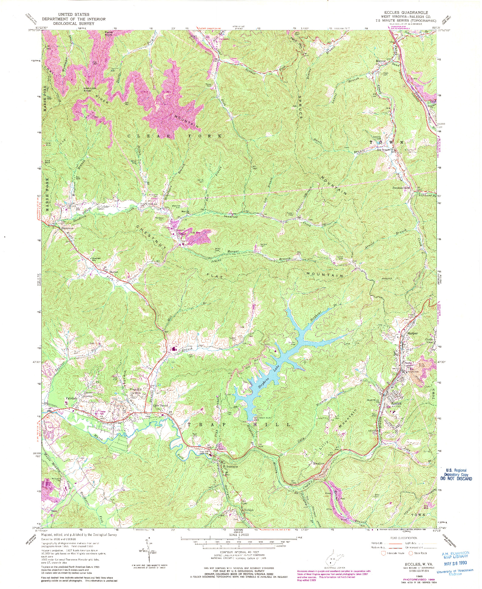 USGS 1:24000-SCALE QUADRANGLE FOR ECCLES, WV 1965