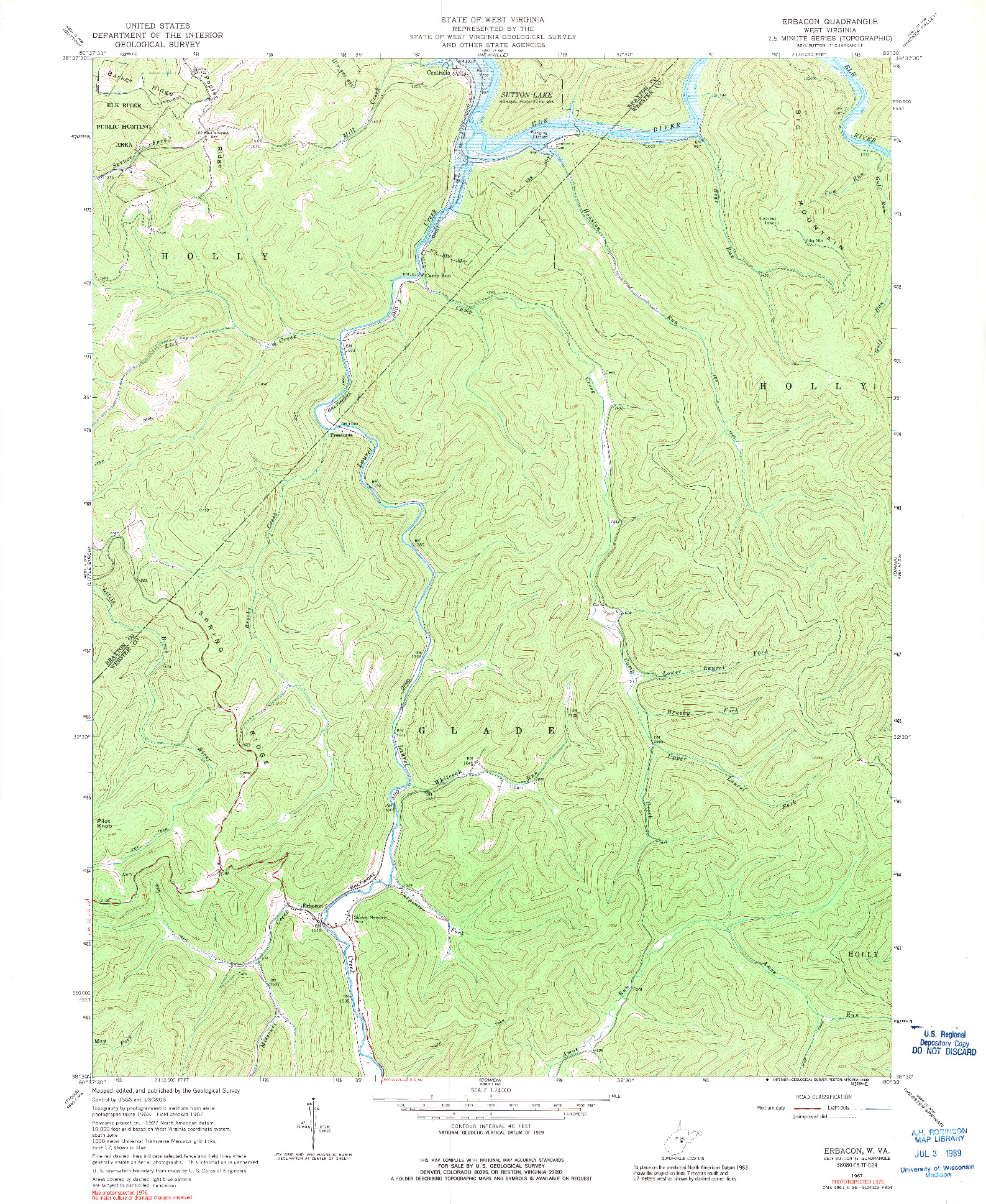 USGS 1:24000-SCALE QUADRANGLE FOR ERBACON, WV 1967