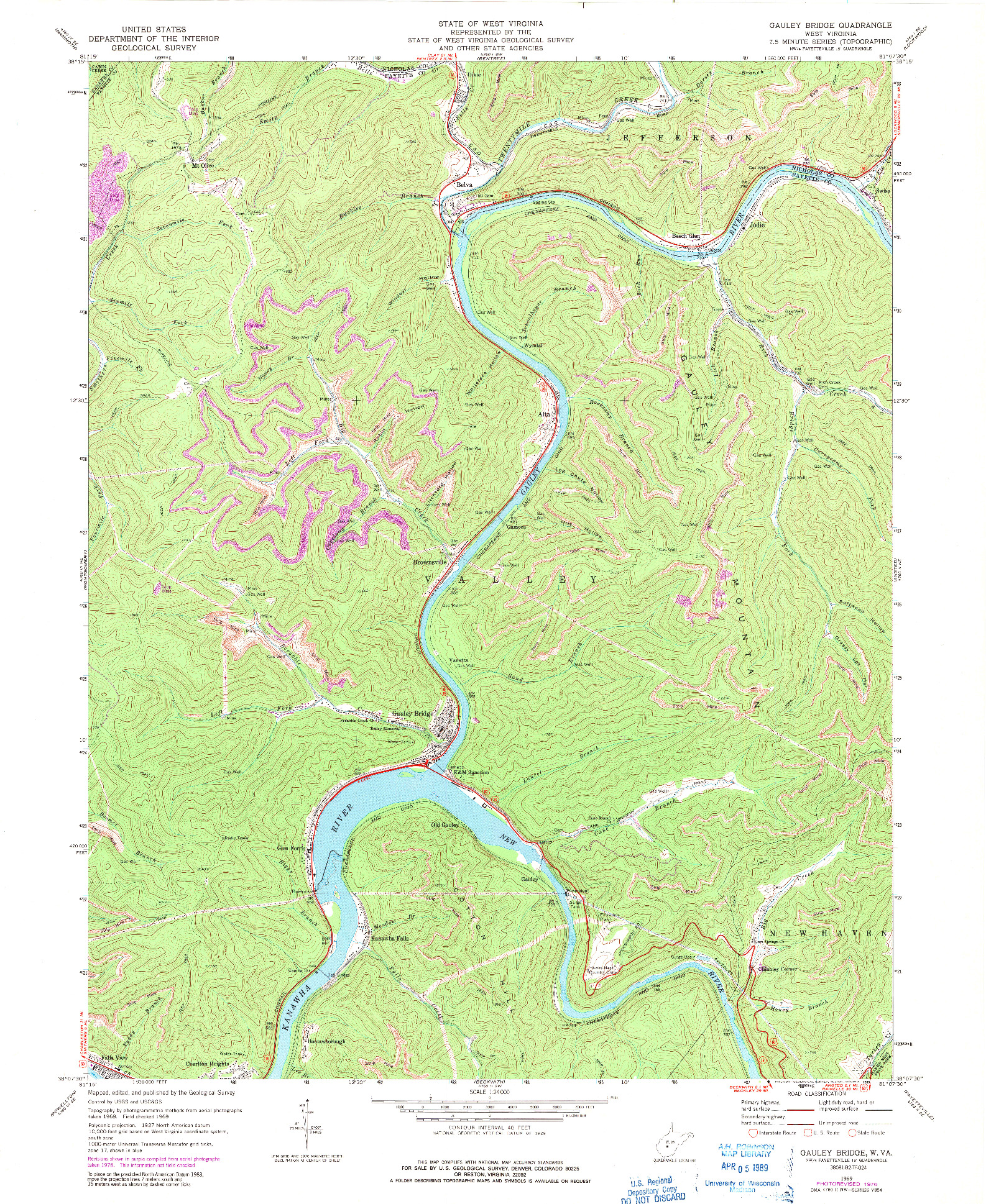 USGS 1:24000-SCALE QUADRANGLE FOR GAULEY BRIDGE, WV 1969