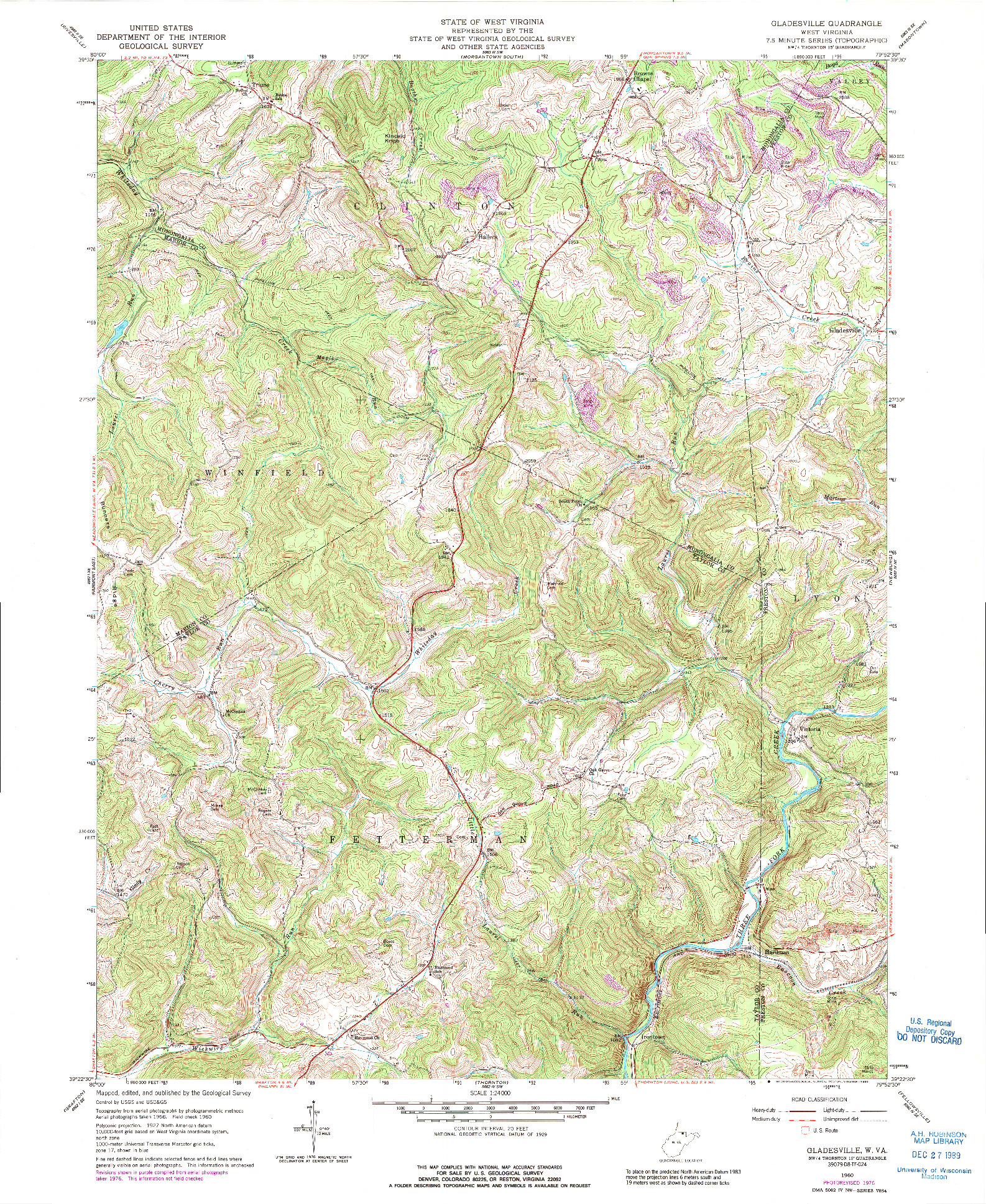 USGS 1:24000-SCALE QUADRANGLE FOR GLADESVILLE, WV 1960