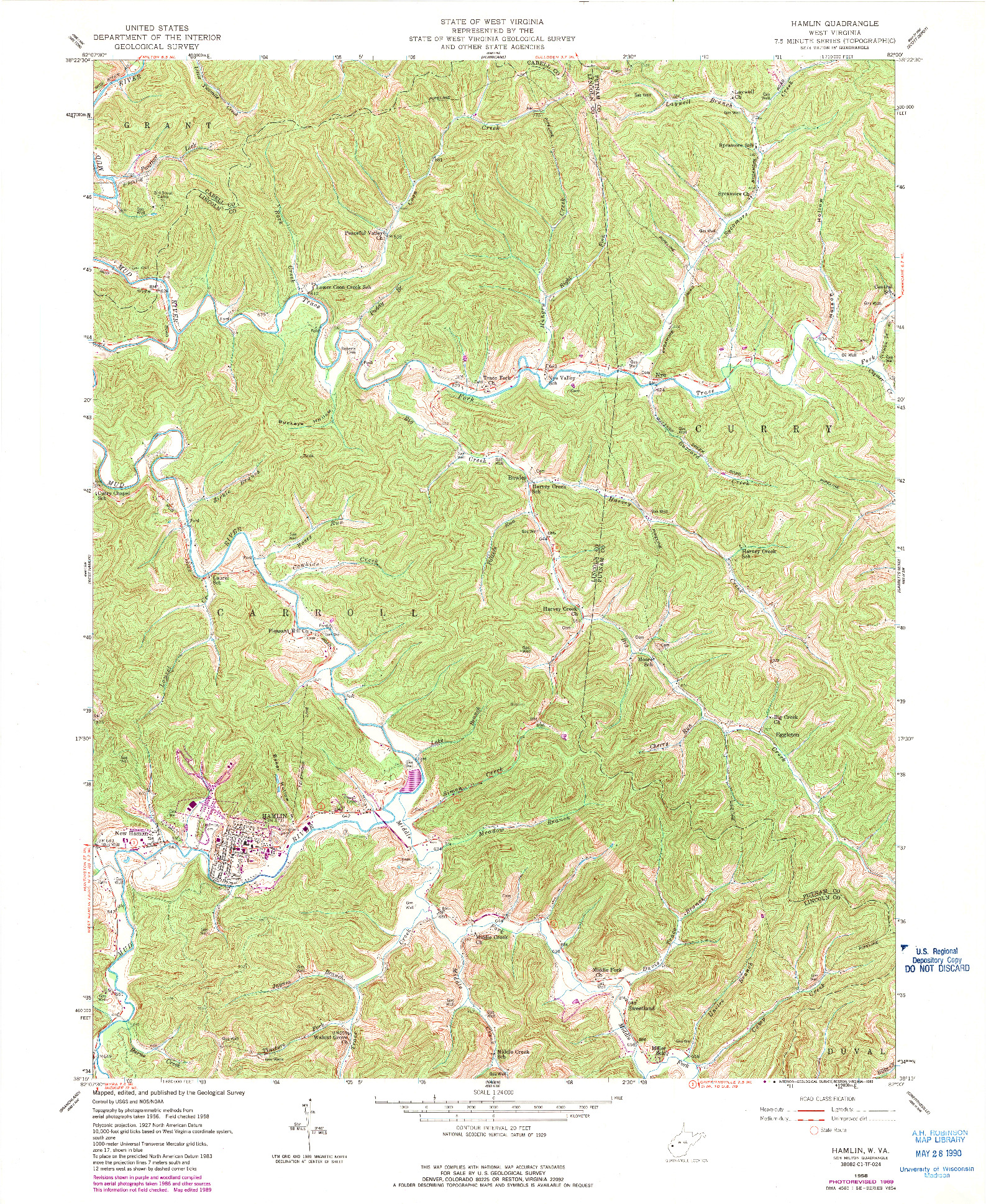 USGS 1:24000-SCALE QUADRANGLE FOR HAMLIN, WV 1958