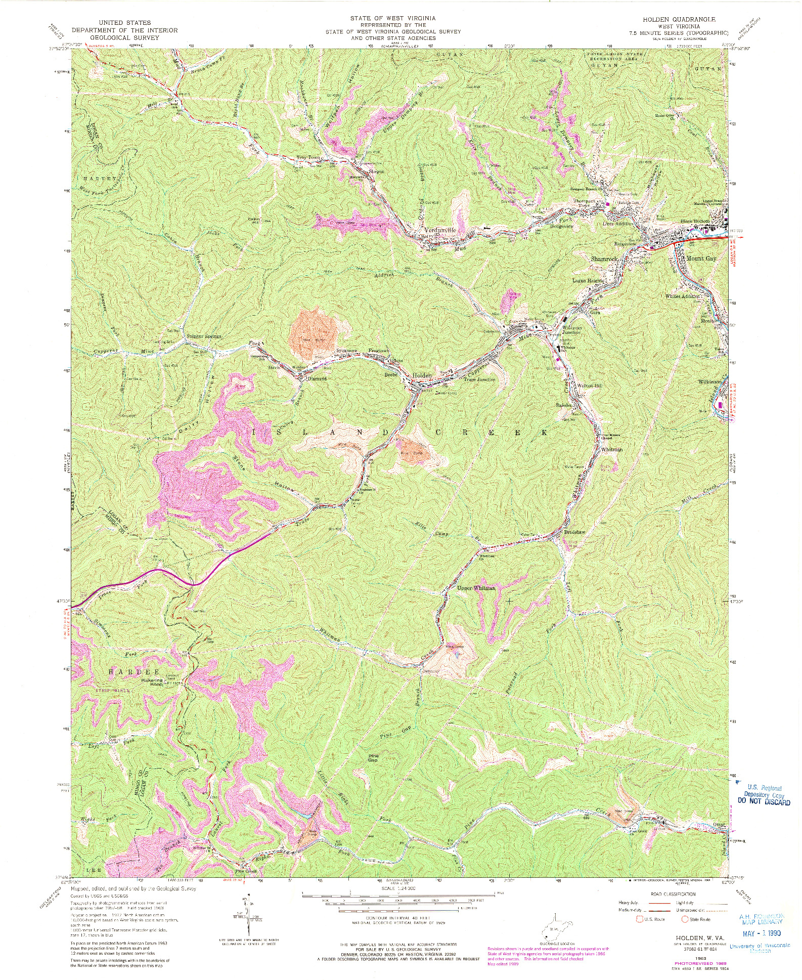 USGS 1:24000-SCALE QUADRANGLE FOR HOLDEN, WV 1963