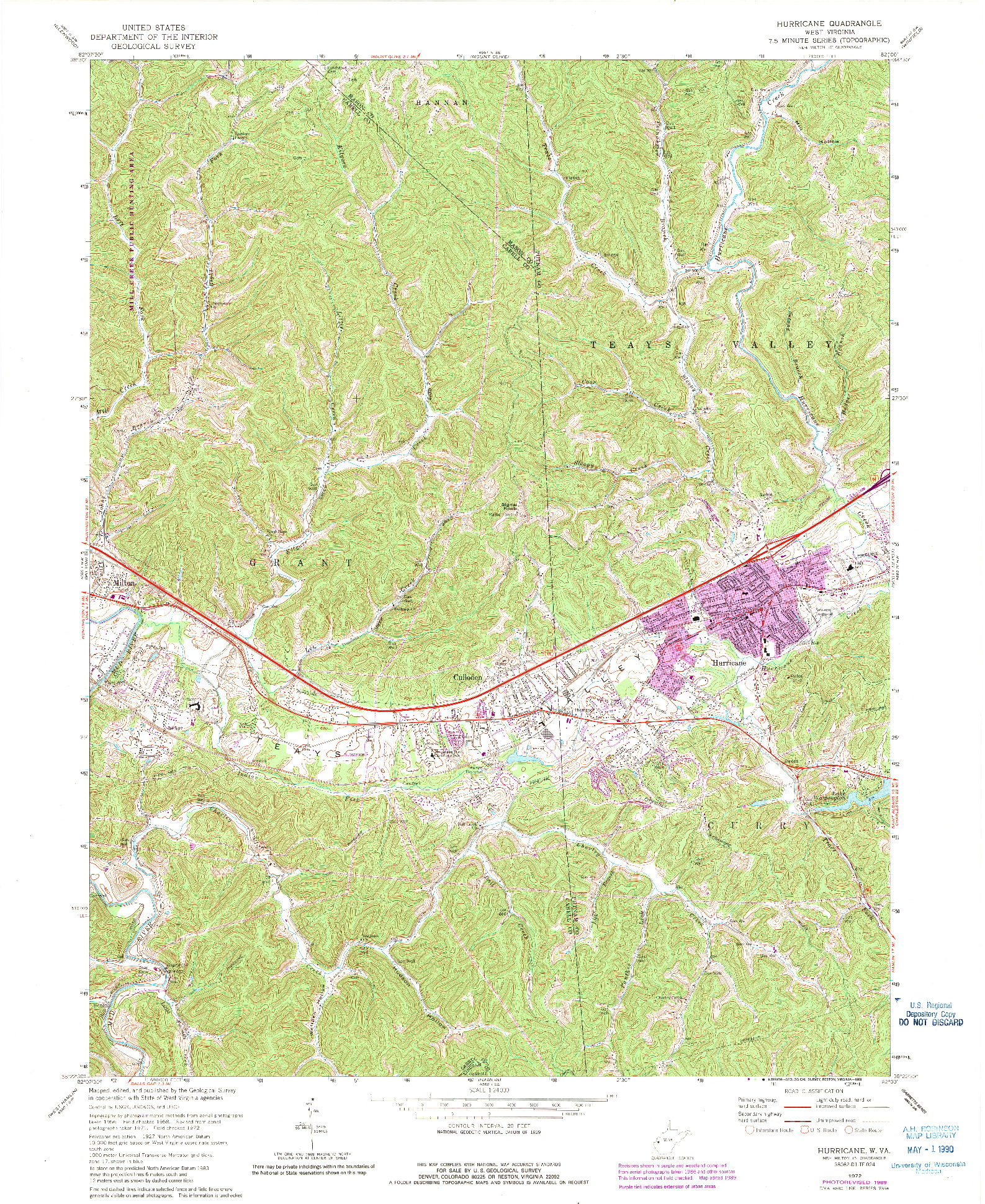 USGS 1:24000-SCALE QUADRANGLE FOR HURRICANE, WV 1972