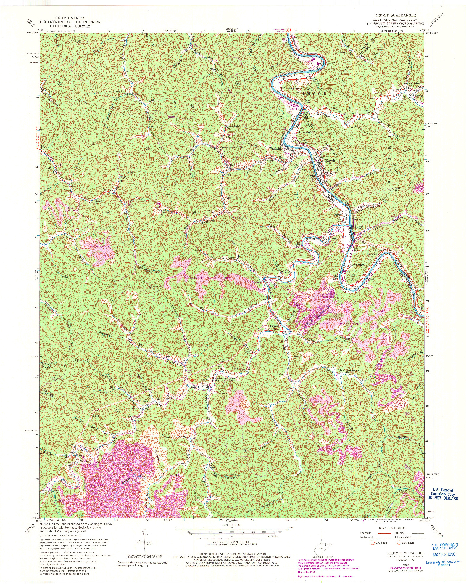 USGS 1:24000-SCALE QUADRANGLE FOR KERMIT, WV 1963