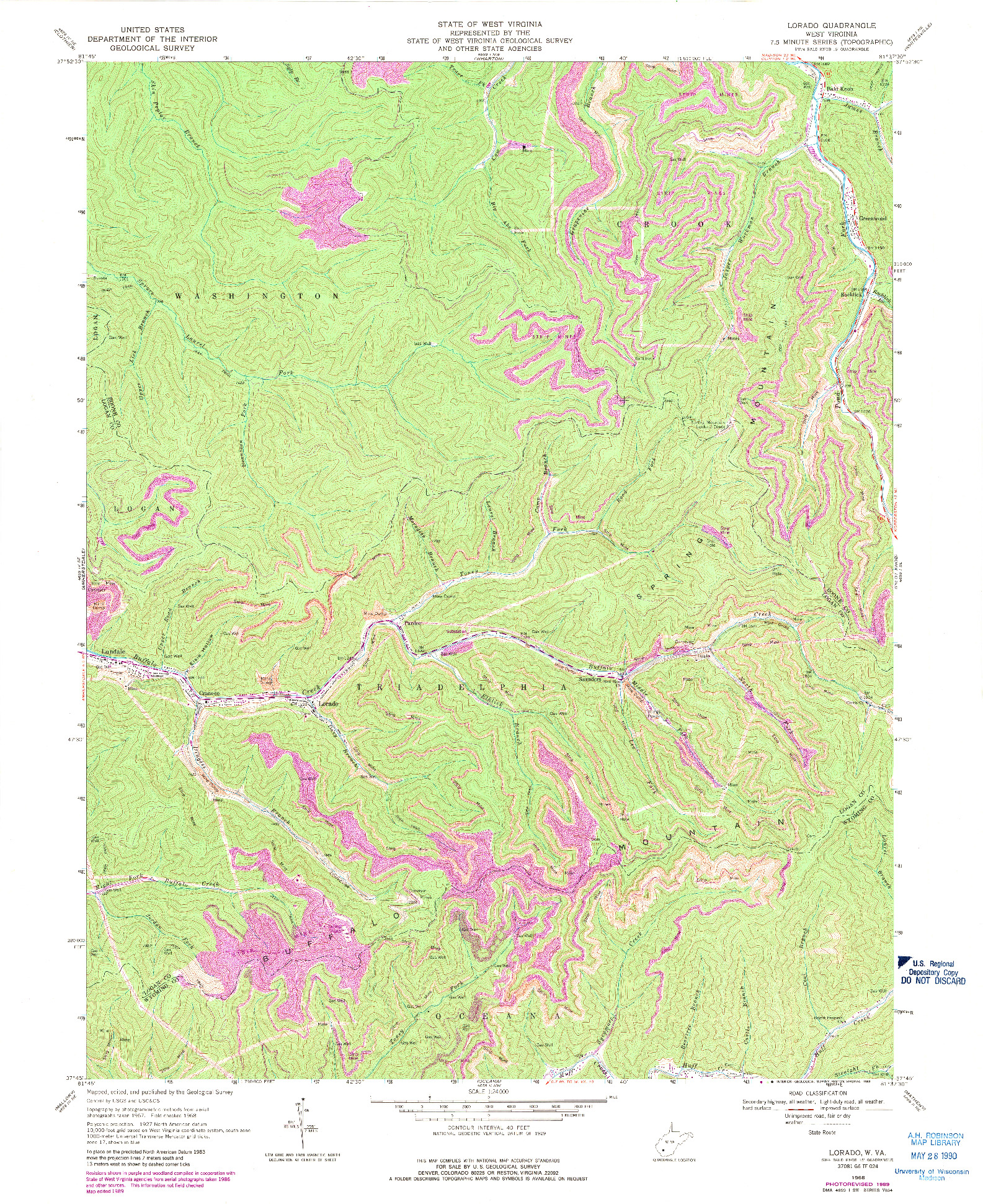 USGS 1:24000-SCALE QUADRANGLE FOR LORADO, WV 1968