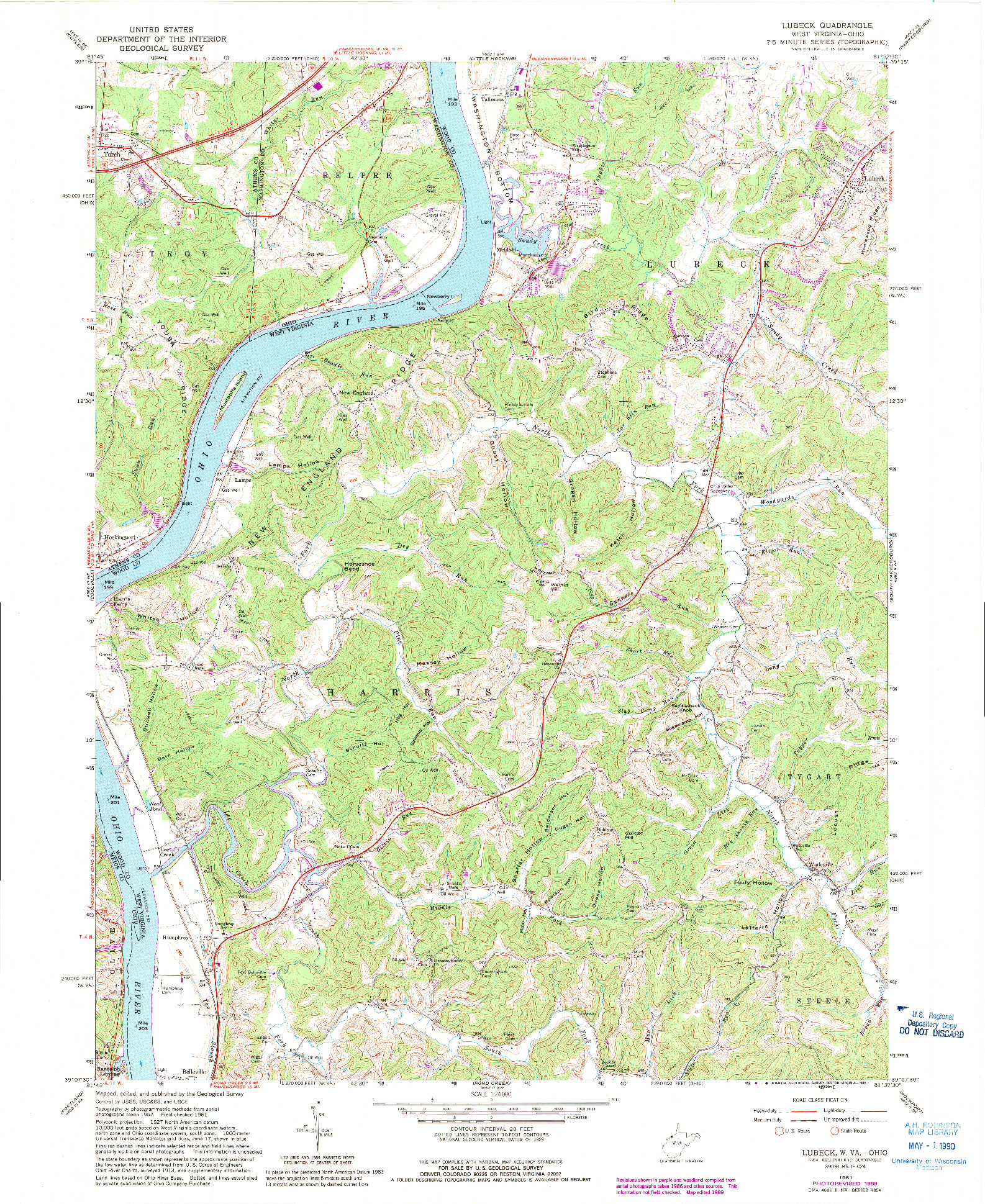 USGS 1:24000-SCALE QUADRANGLE FOR LUBECK, WV 1961