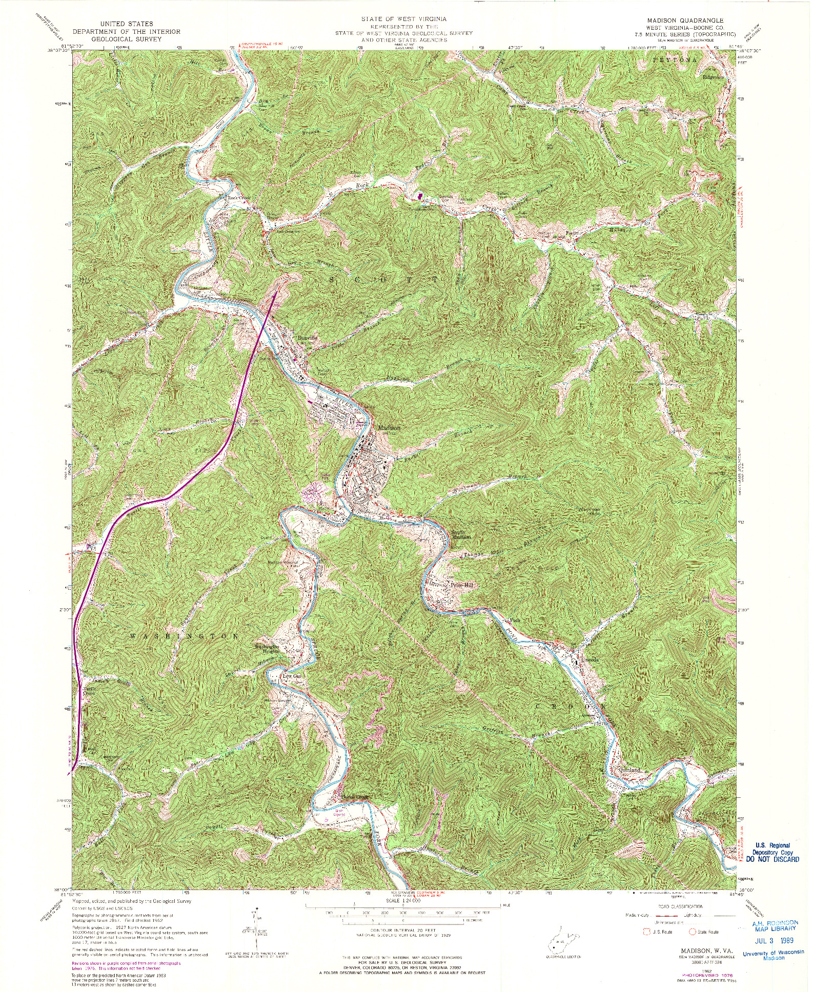 USGS 1:24000-SCALE QUADRANGLE FOR MADISON, WV 1962