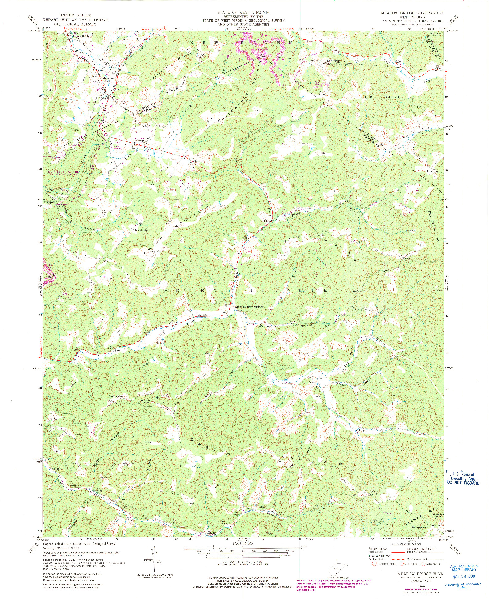 USGS 1:24000-SCALE QUADRANGLE FOR MEADOW BRIDGE, WV 1969