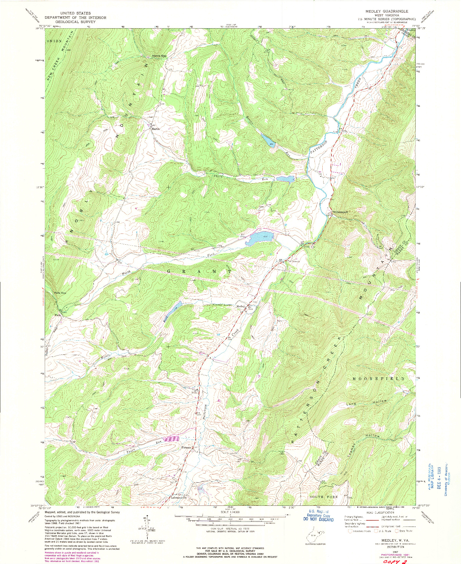 USGS 1:24000-SCALE QUADRANGLE FOR MEDLEY, WV 1967