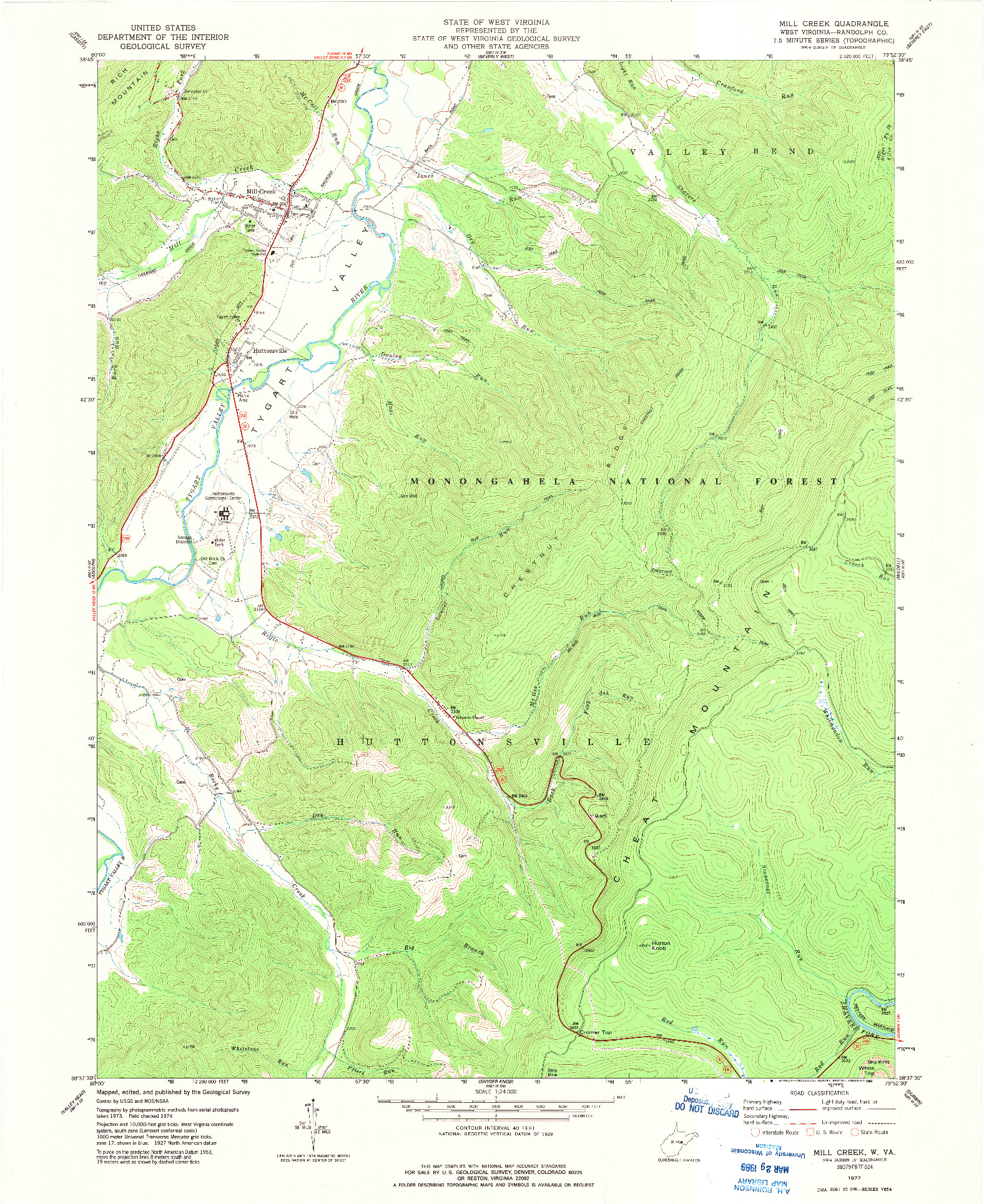 USGS 1:24000-SCALE QUADRANGLE FOR MILL CREEK, WV 1977