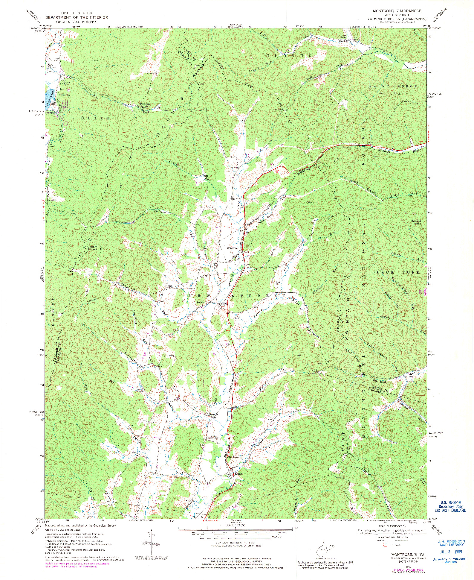 USGS 1:24000-SCALE QUADRANGLE FOR MONTROSE, WV 1969