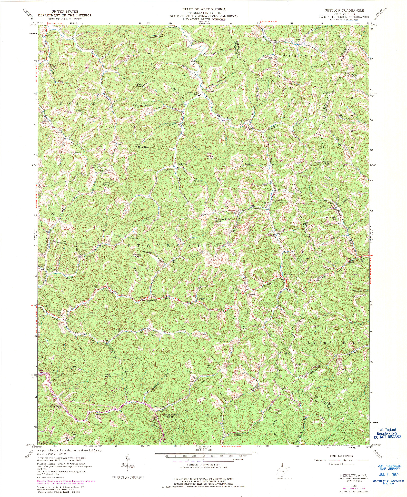 USGS 1:24000-SCALE QUADRANGLE FOR NESTLOW, WV 1962