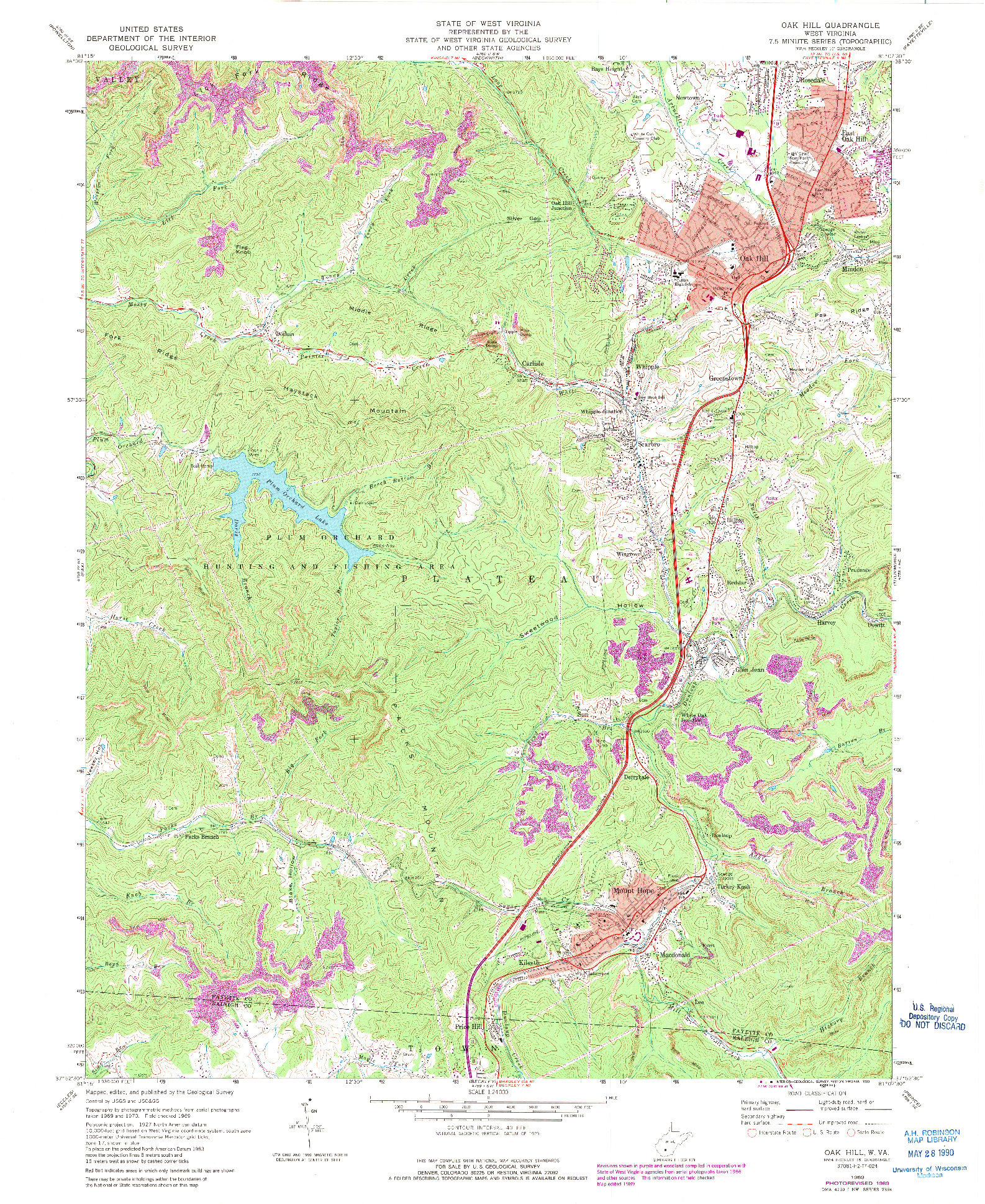 USGS 1:24000-SCALE QUADRANGLE FOR OAK HILL, WV 1969