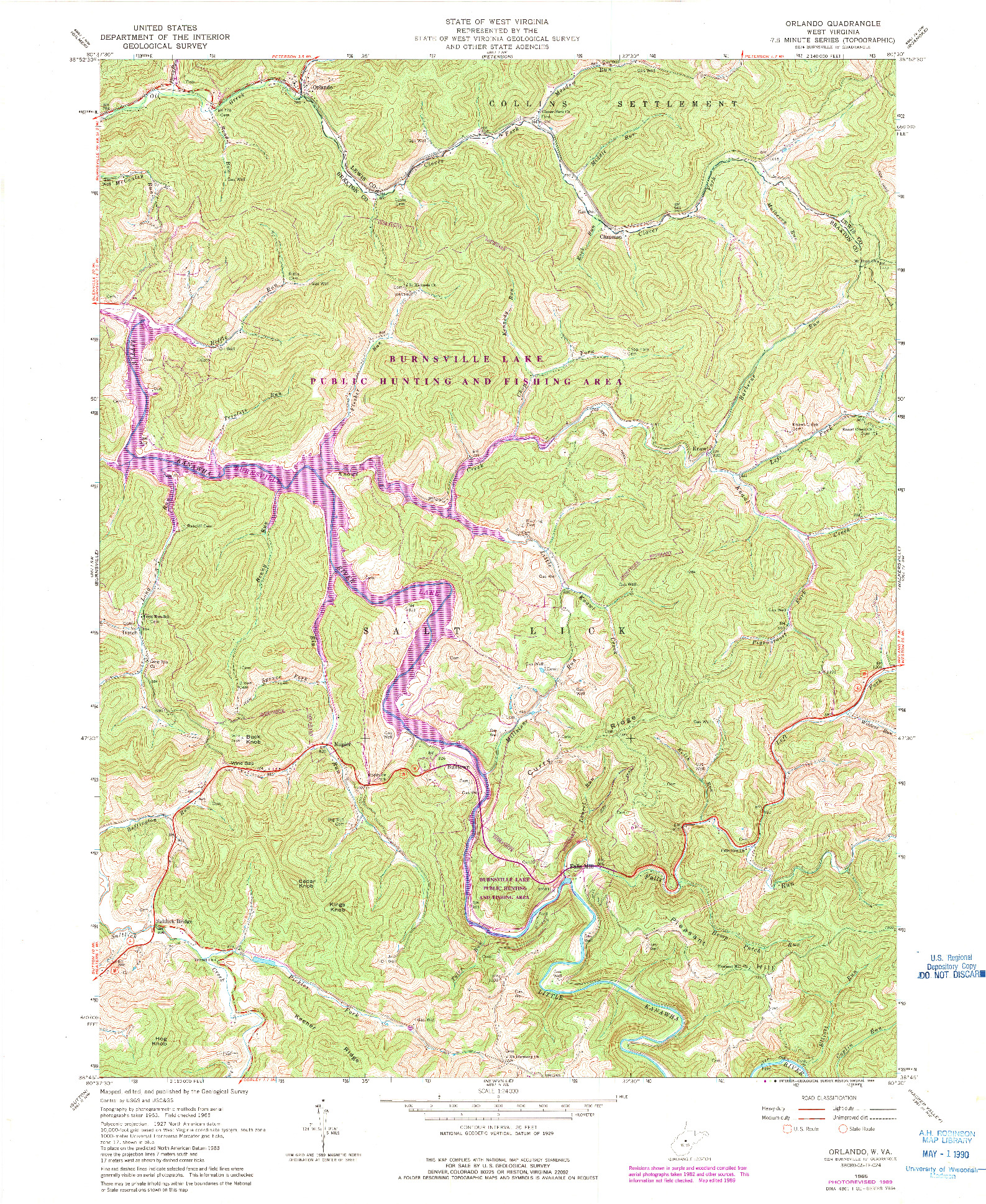 USGS 1:24000-SCALE QUADRANGLE FOR ORLANDO, WV 1965