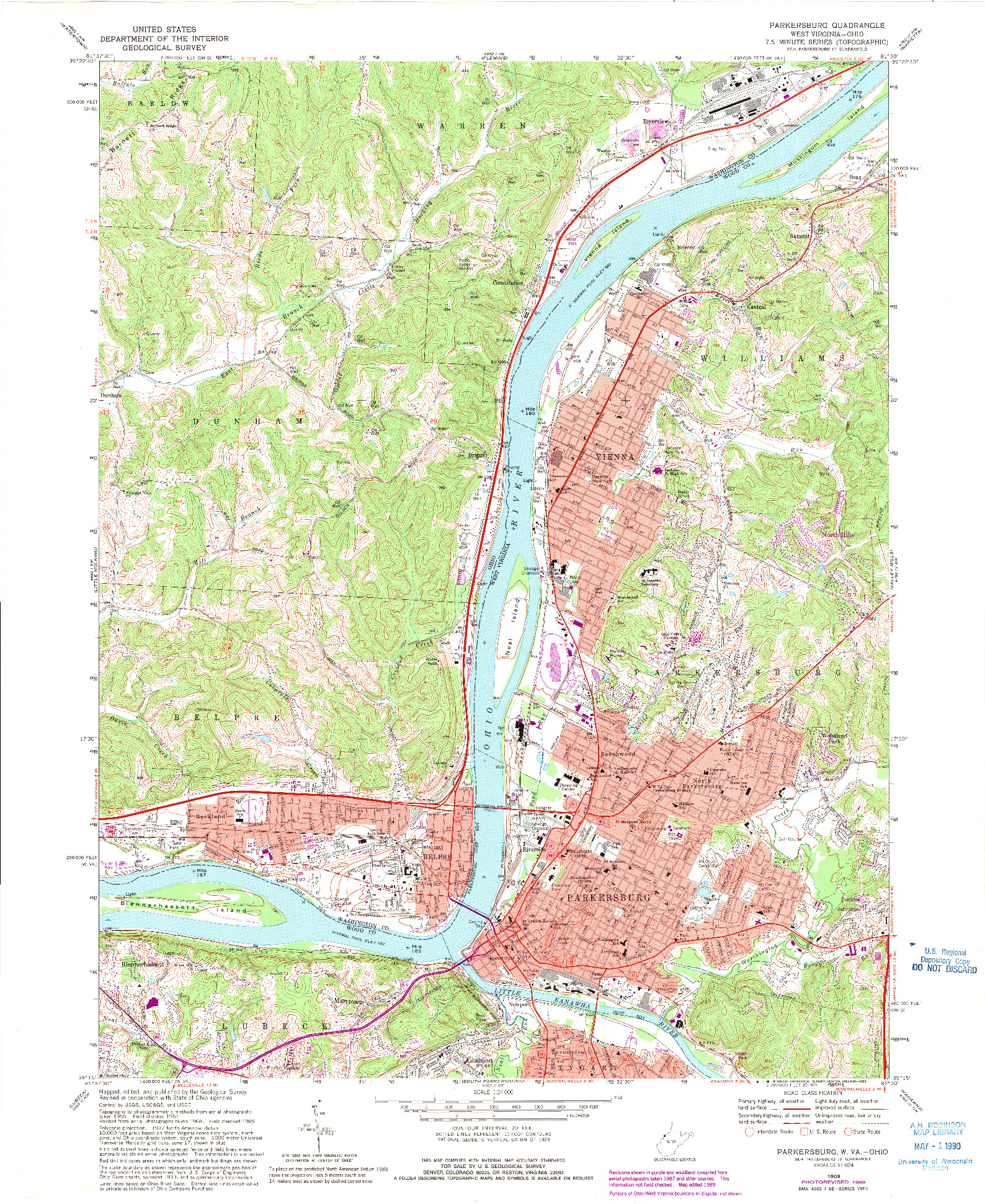 USGS 1:24000-SCALE QUADRANGLE FOR PARKERSBURG, WV 1969