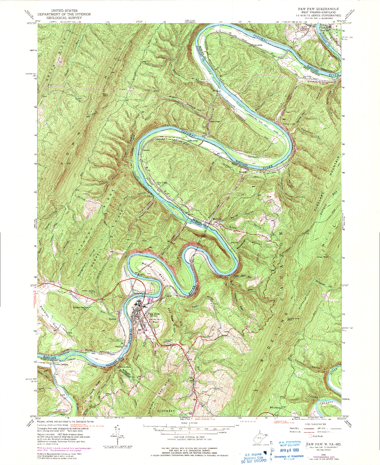 USGS 1:24000-SCALE QUADRANGLE FOR PAW PAW, WV 1950
