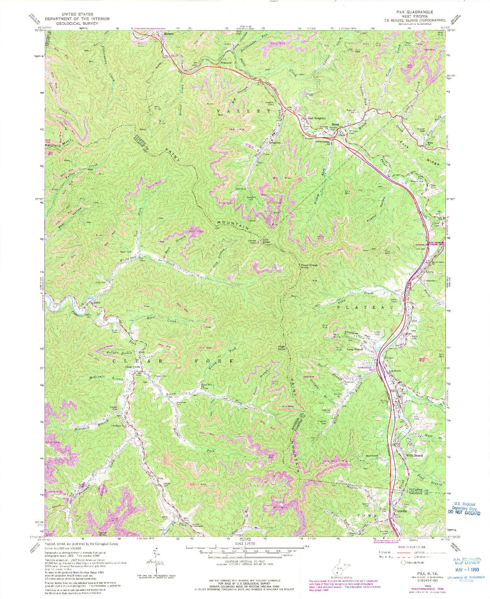 USGS 1:24000-SCALE QUADRANGLE FOR PAX, WV 1965