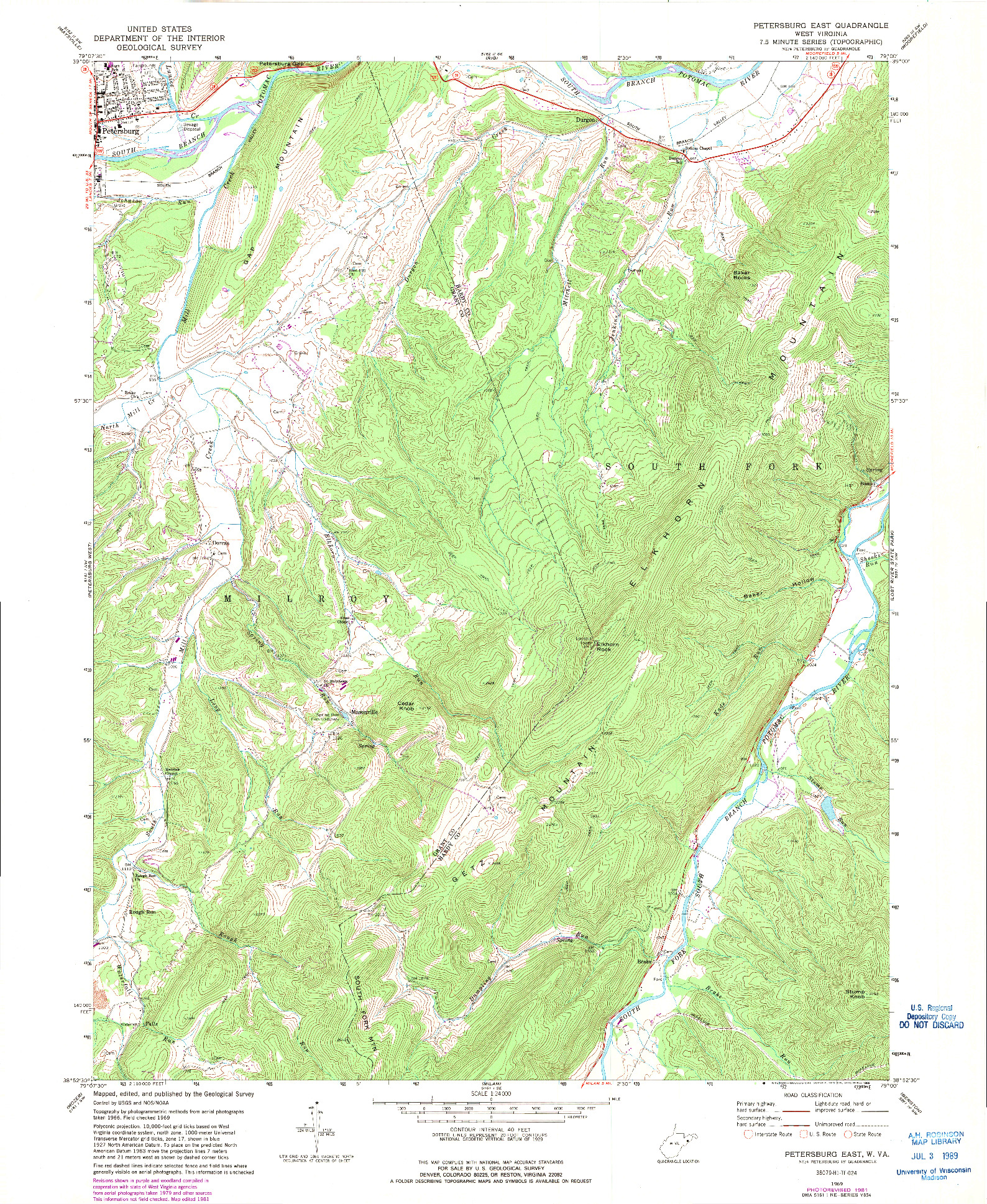 USGS 1:24000-SCALE QUADRANGLE FOR PETERSBURG EAST, WV 1969