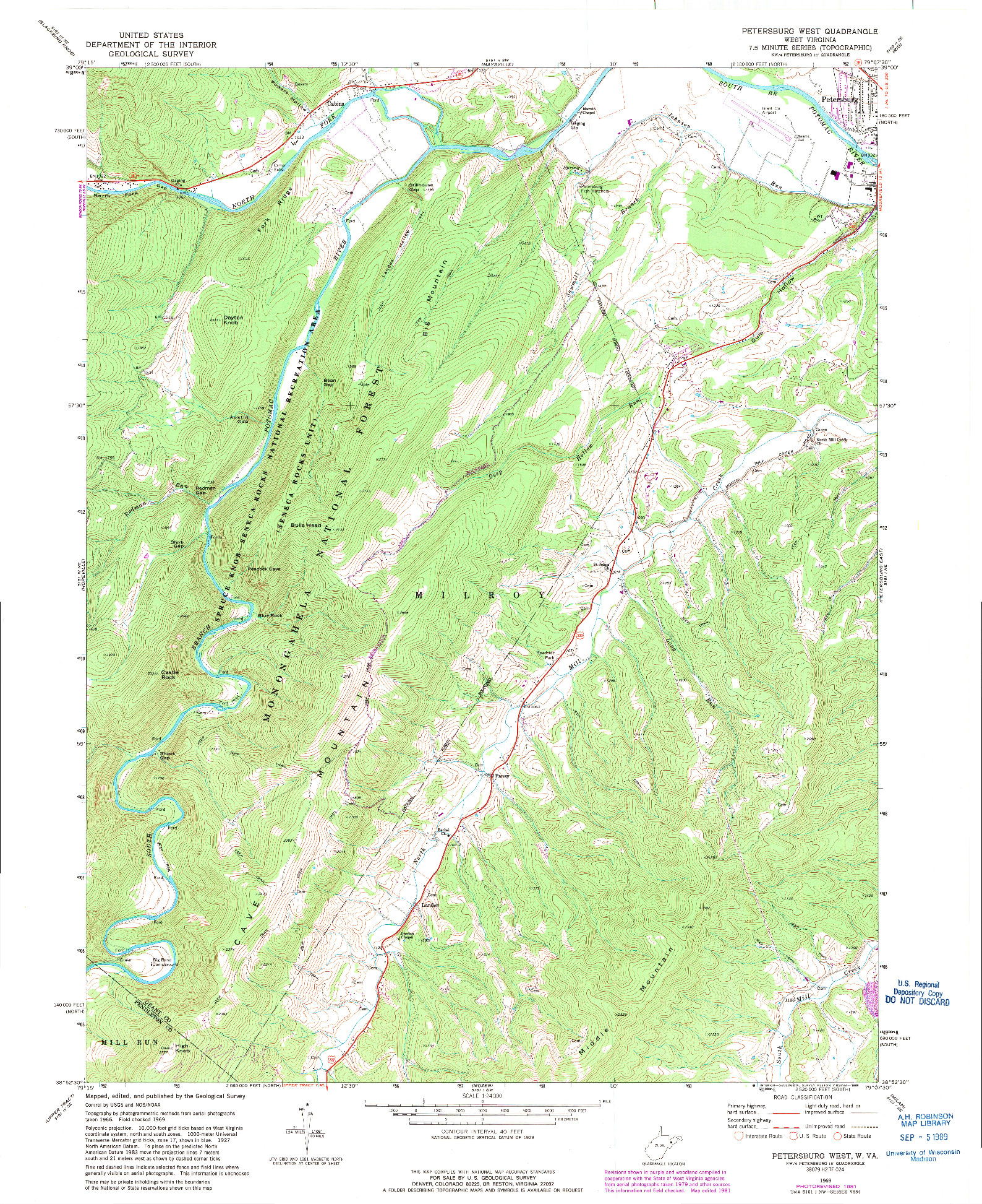 USGS 1:24000-SCALE QUADRANGLE FOR PETERSBURG WEST, WV 1969