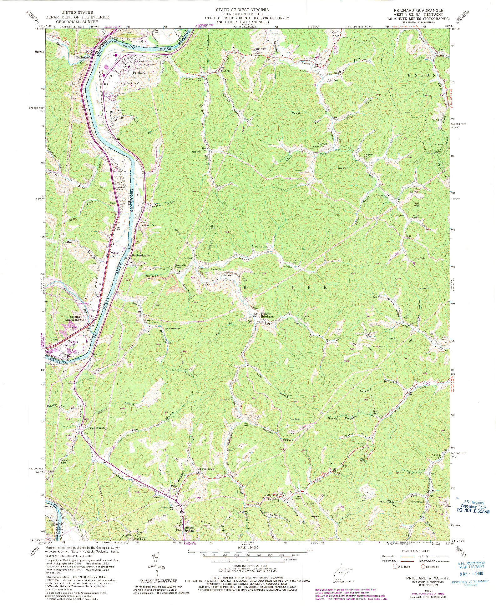 USGS 1:24000-SCALE QUADRANGLE FOR PRICHARD, WV 1962